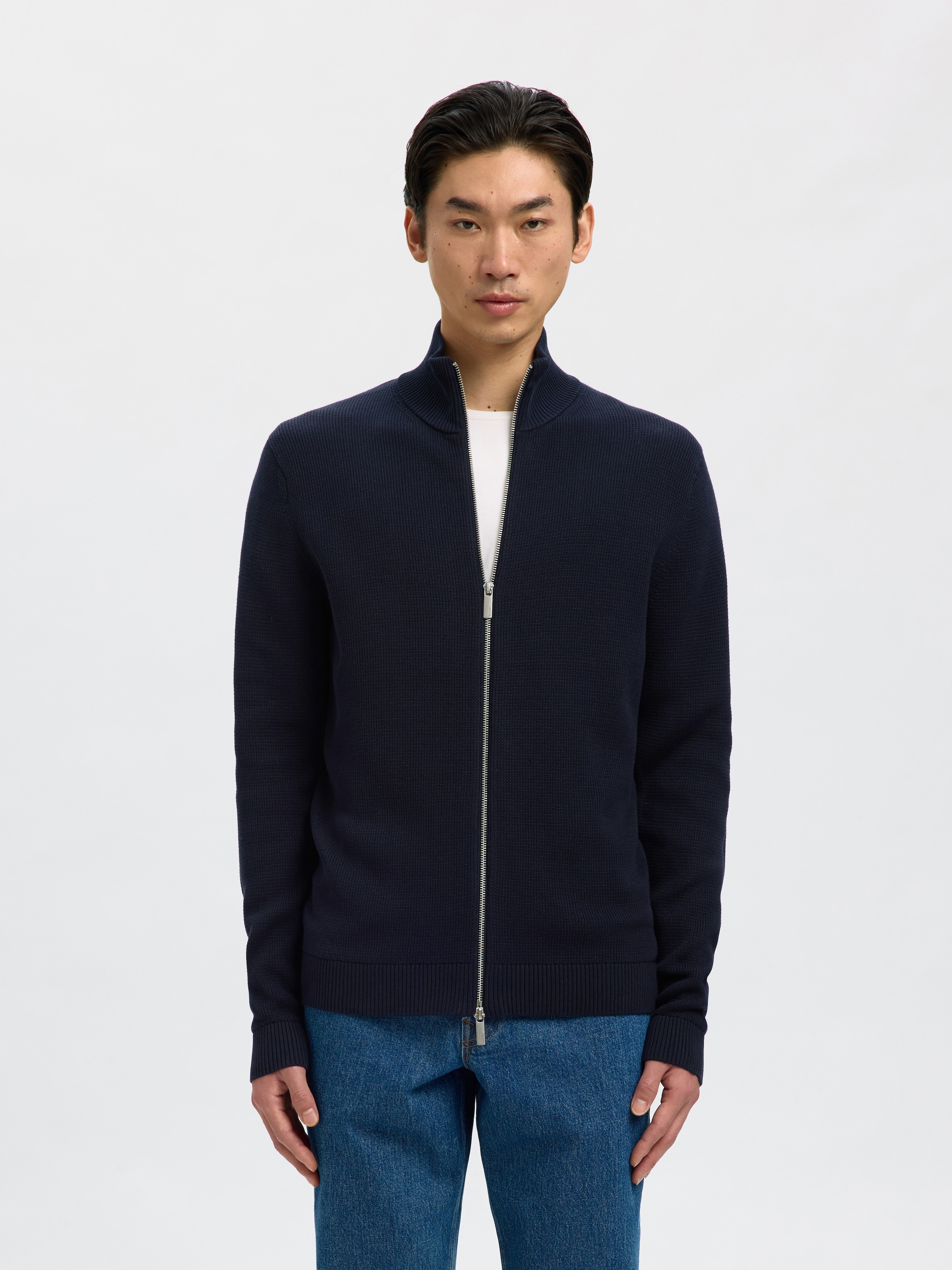 SELECTED Veste en tricot »SLMDANE LS KNIT STRUCTURE FULL ZIP NOOS« coton, coupe régulière