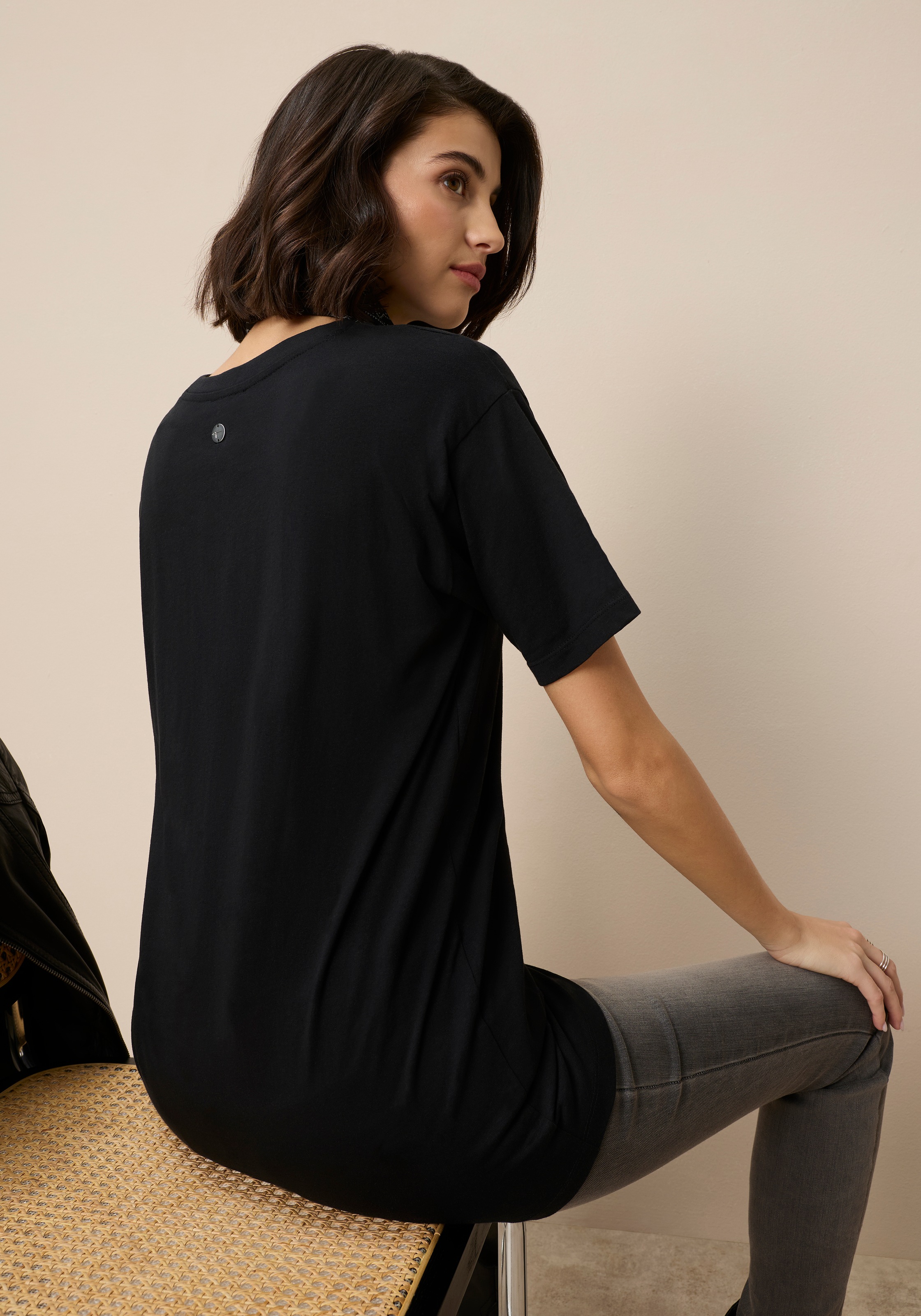 Tamaris T-shirt oversize in Longform mit abgerundetem Saum
