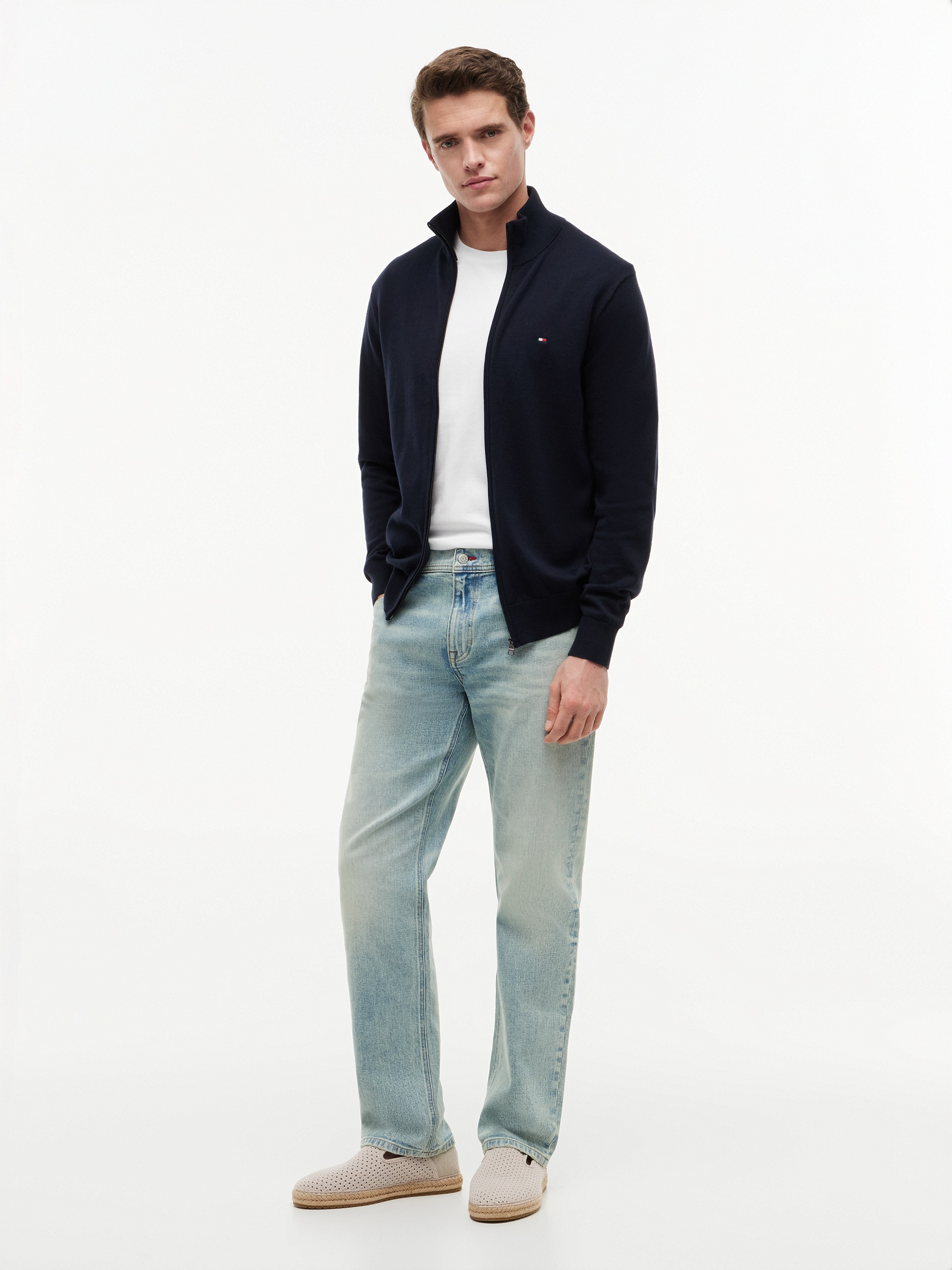Tommy Hilfiger Veste en tricot »ESSENTIAL COTTON ZIP THRU« mit Logostickerei