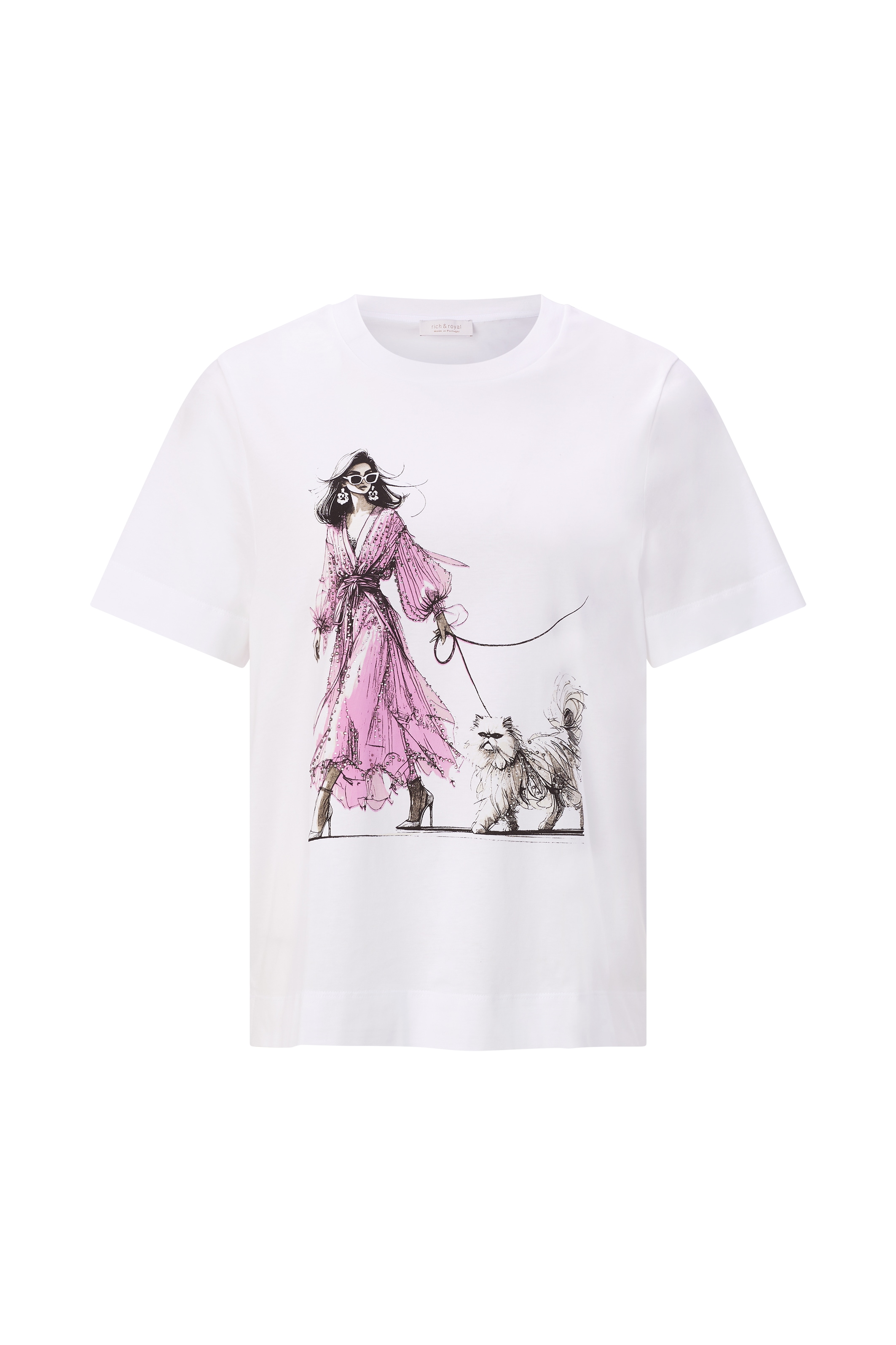 RICHROYAL T-Shirt mit grossem Frontmotiv mit Glitzersteinchen, aus reiner Baumwolle