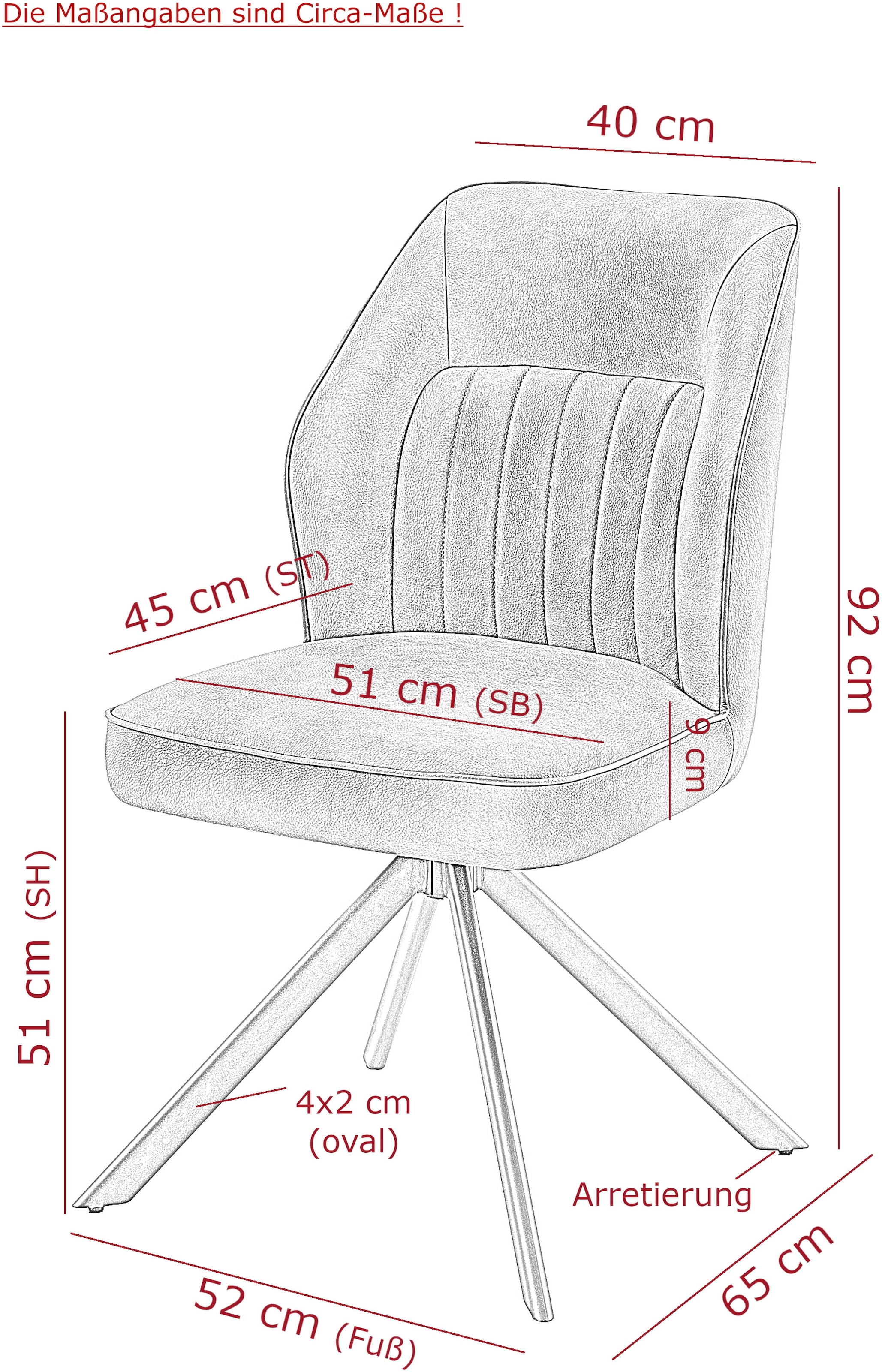 HELA Chaise à 4 pieds »PRIZZI« (Ensemble) 1 cuis4 pieds, pivotant à 360°, structure ovale, rembourré, aspect cuir
