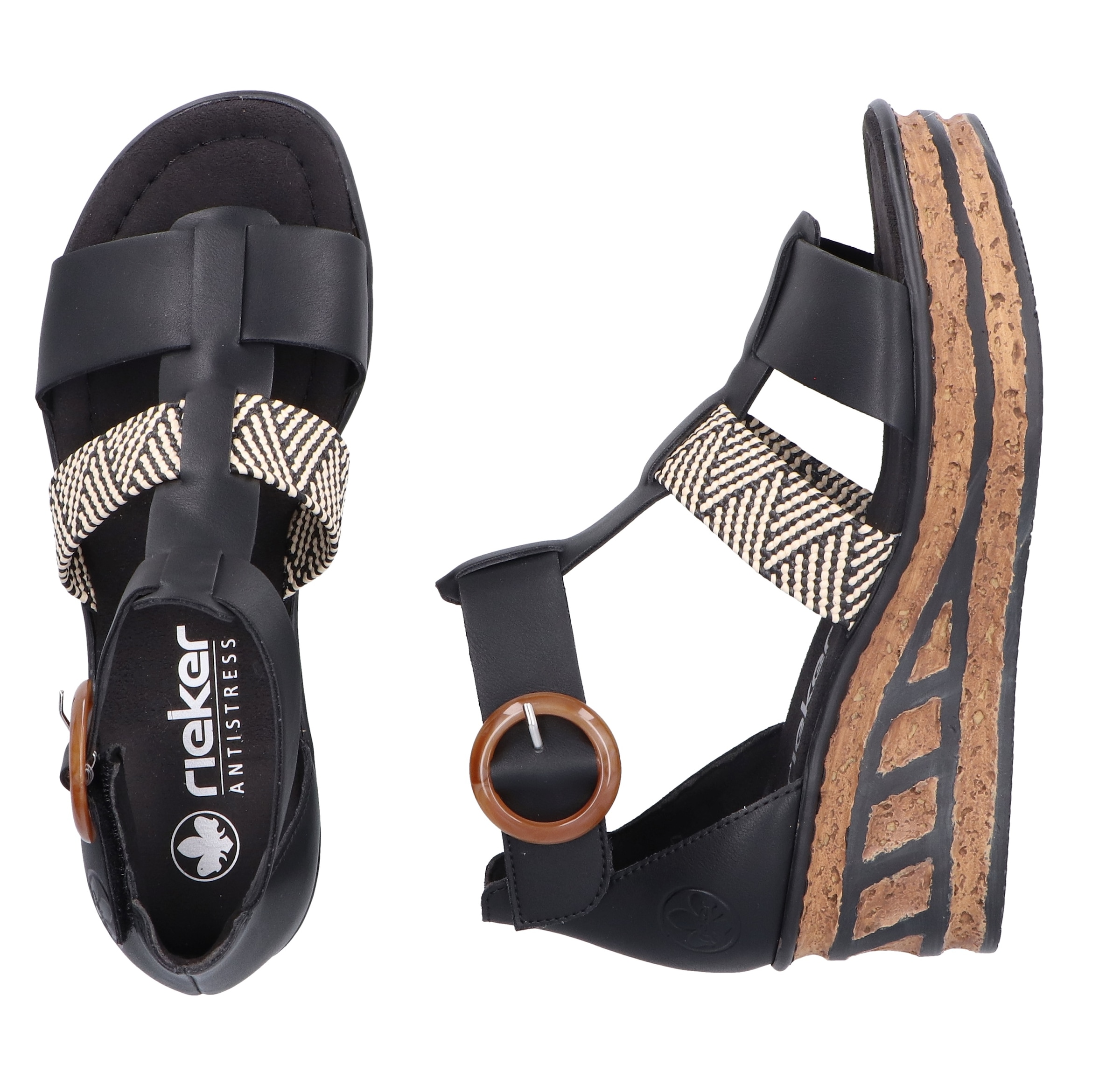 Rieker Keilsandalette  Sommerschuh, Plateausandalette, Sandale mit modischem 6 cm Keilabsatz