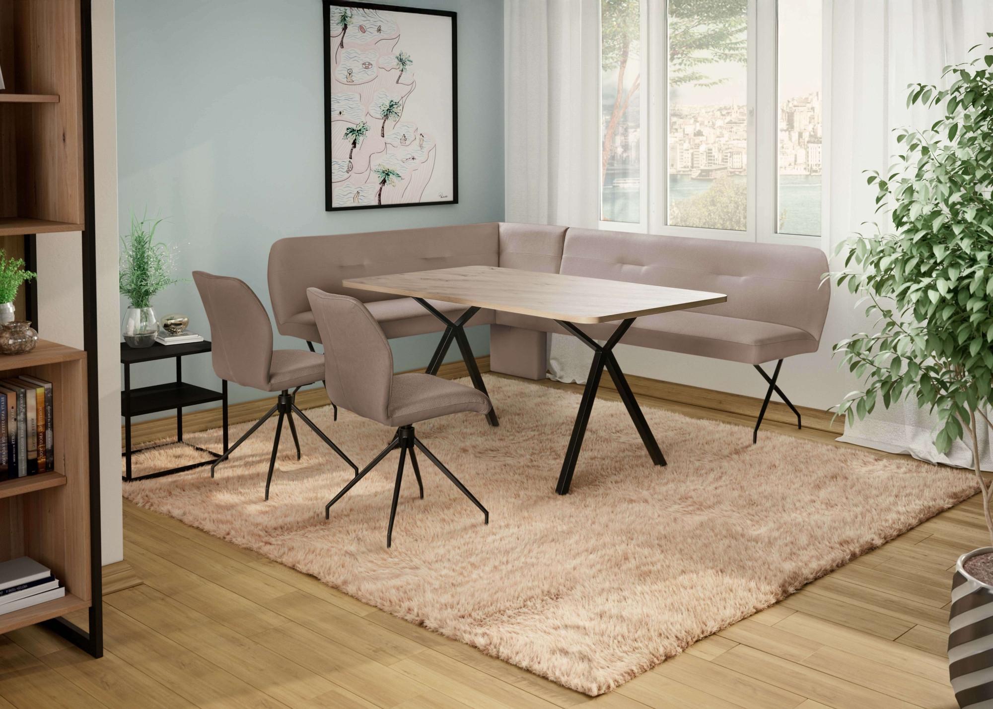 GOODproduct Eckbankgruppe »Gabi Essecke, Sitzgruppe, Eckbankgruppe, Küchenbankgruppe« Set, 4tlg, 4 tlg. tlg. Stuhl: 360° drehbar (Rückst.), 2-Stoff-Design. Wellenfederung Eckbank