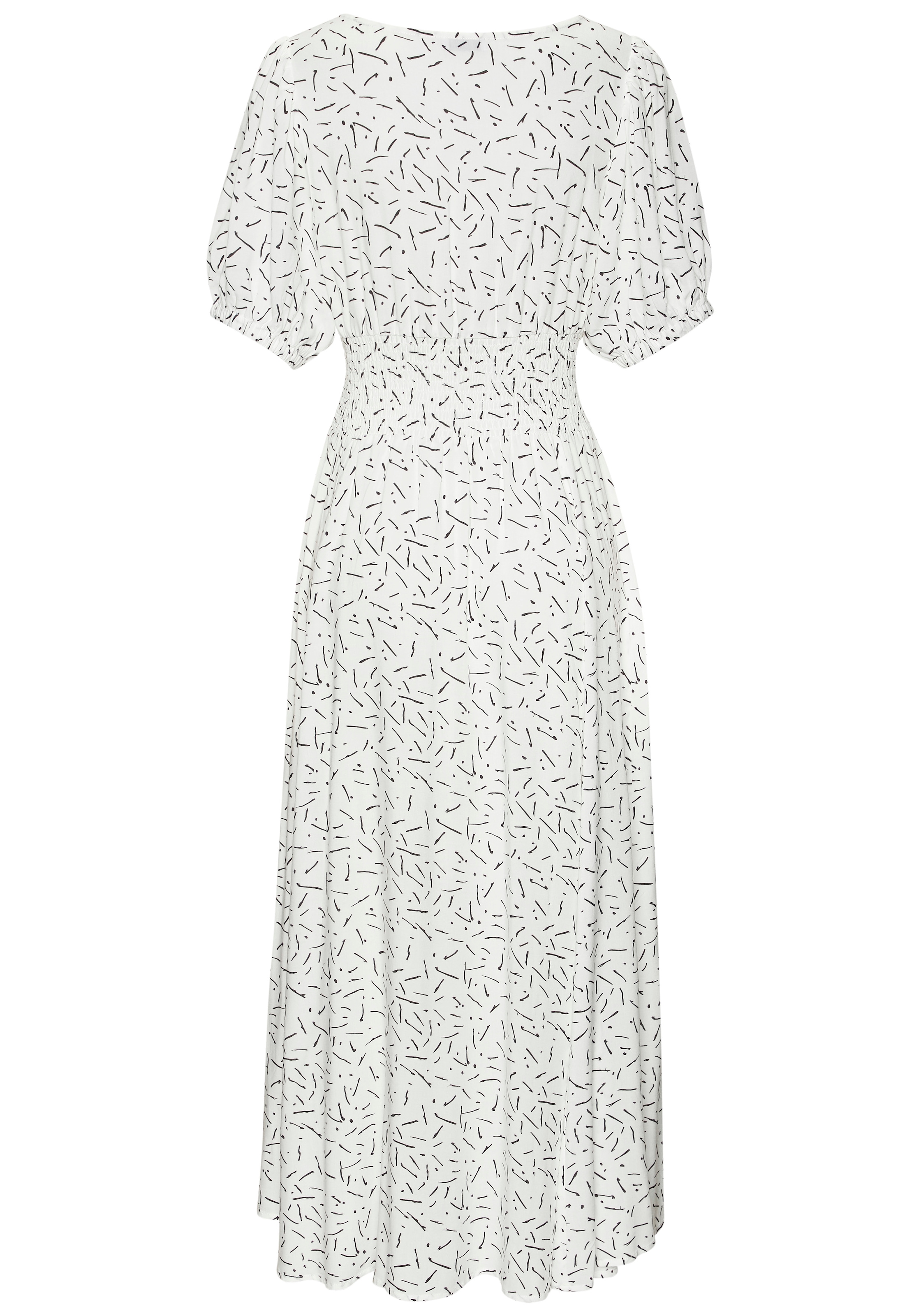 LASCANA Maxi robe »mit Alloverdruck und V-Ausschnitt aus Webware« Sans poches robe d'été à manches bouffantes, robe tissée élégante, robe de plage