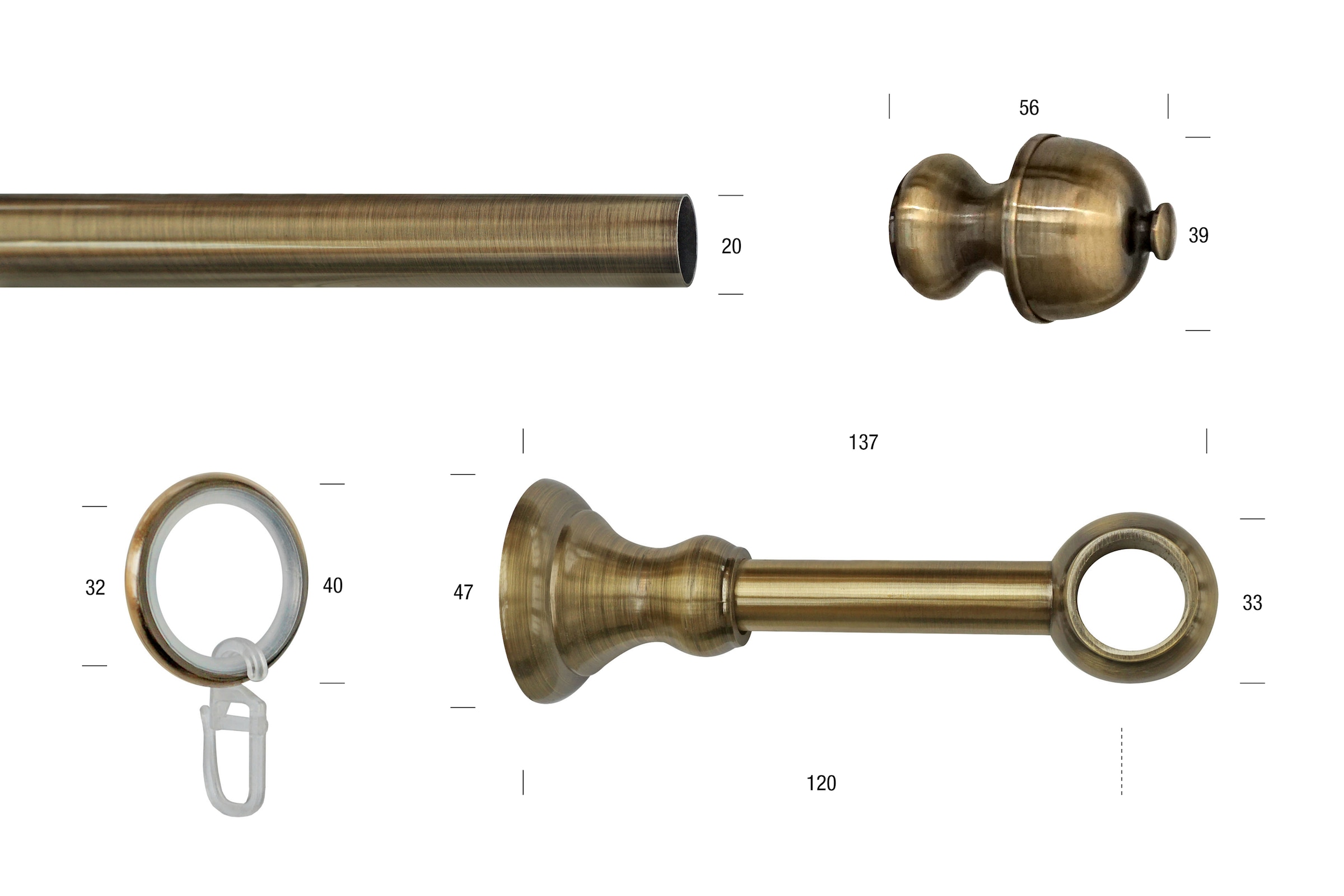 GARESA Gardinenstange »ANDREA« Ø 20 mm 1 läufig-läufig Wunschmasslänge Vorhanggarnitur, verlängerbar, Endknopf Profil klein, mit Ringen