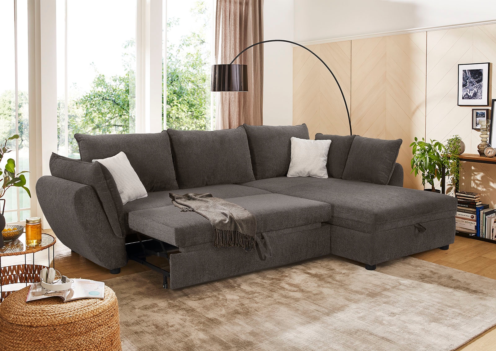 Jockenhöfer Gruppe Canapé d'angle »Jerez L-Form« mit Bett-und Relaxfunktion,Stauraum/Bettkasten,Wellenfederung,Ottomane