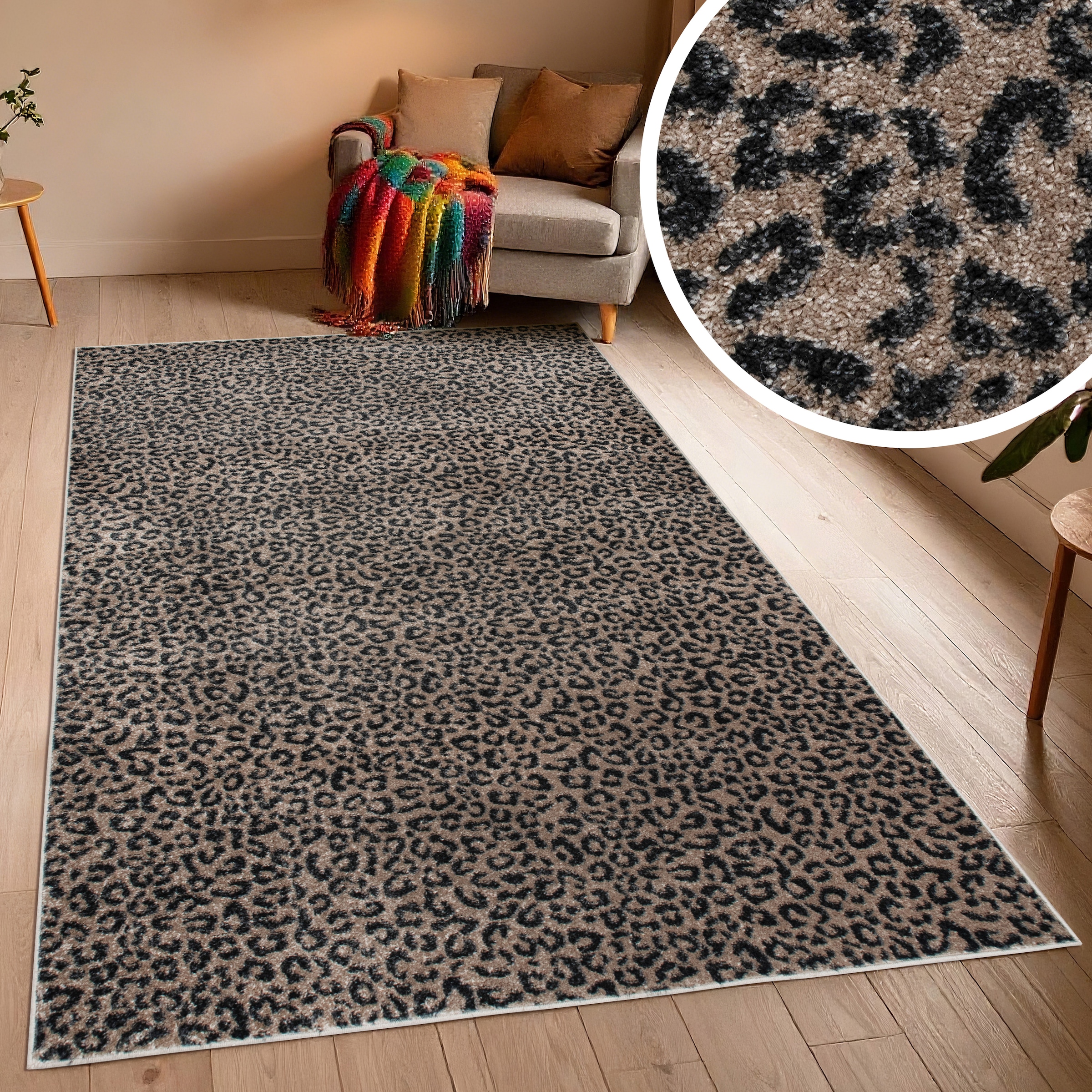 GOODproduct Tapis »Fynna, Leoparden-Muster, Animalprint« Rectangulaire 9 mm Höhe besonders weicher Flor, Wohnzimmer, Schlafzimmer, Esszimmer, Leo