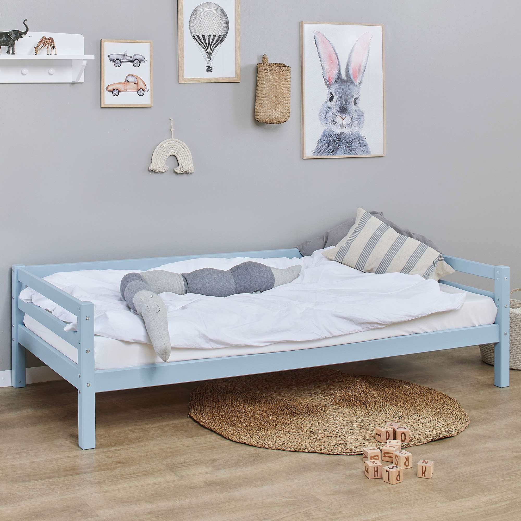 Hoppekids Lit de jour »Kinderbett ECO Dream, Einzelbett, Juniorbett 90x200« Lit,  blanc, vert, bleu, rose, gris
