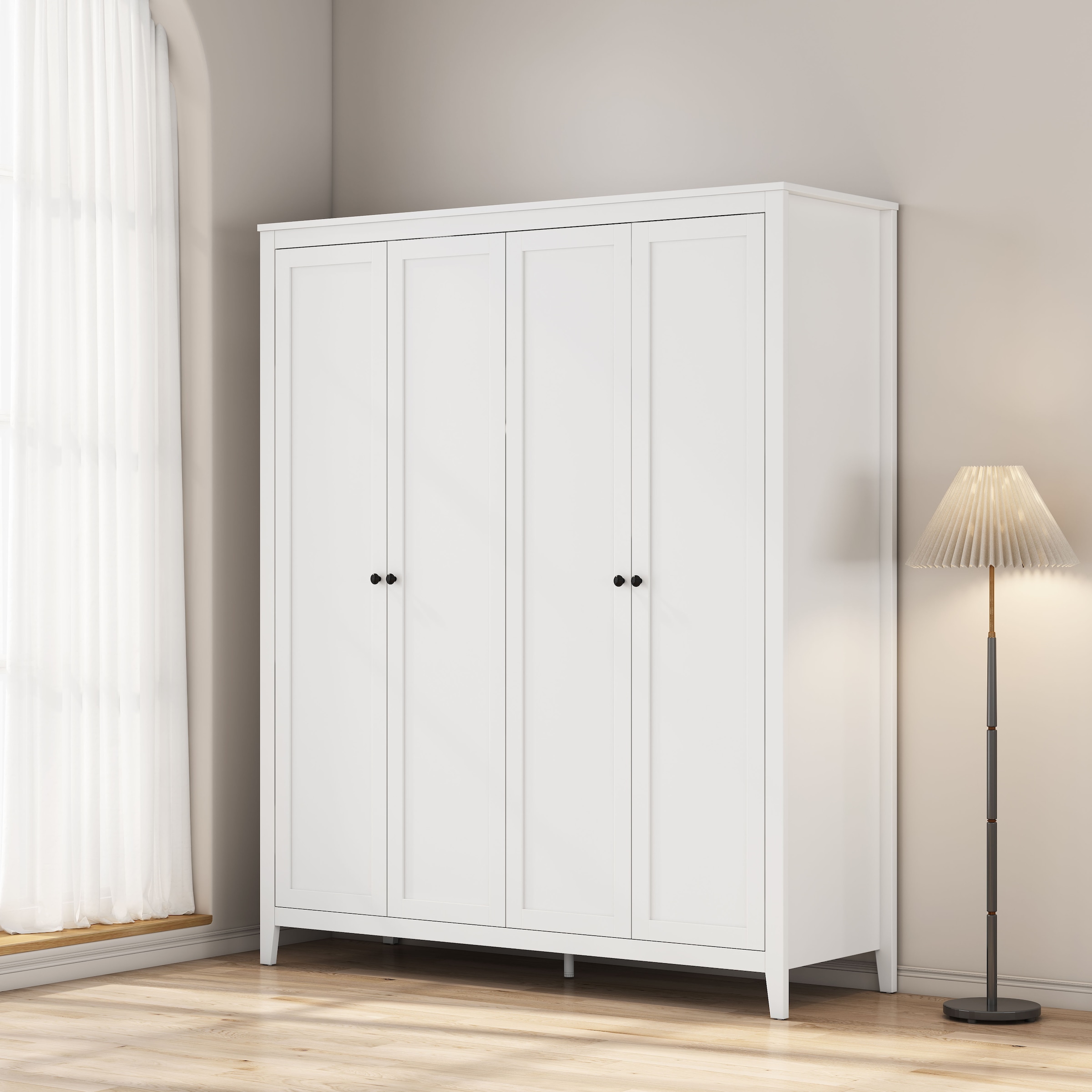 GOODproduct Kleiderschrank »Borkum Sideboard Anrichte mit 6 Schubladen Landhaus weiss« schwarze Griffe aus Metall,  Schlafzimmerschrank mit 6 Böden und Kleiderstange, 5 Türen