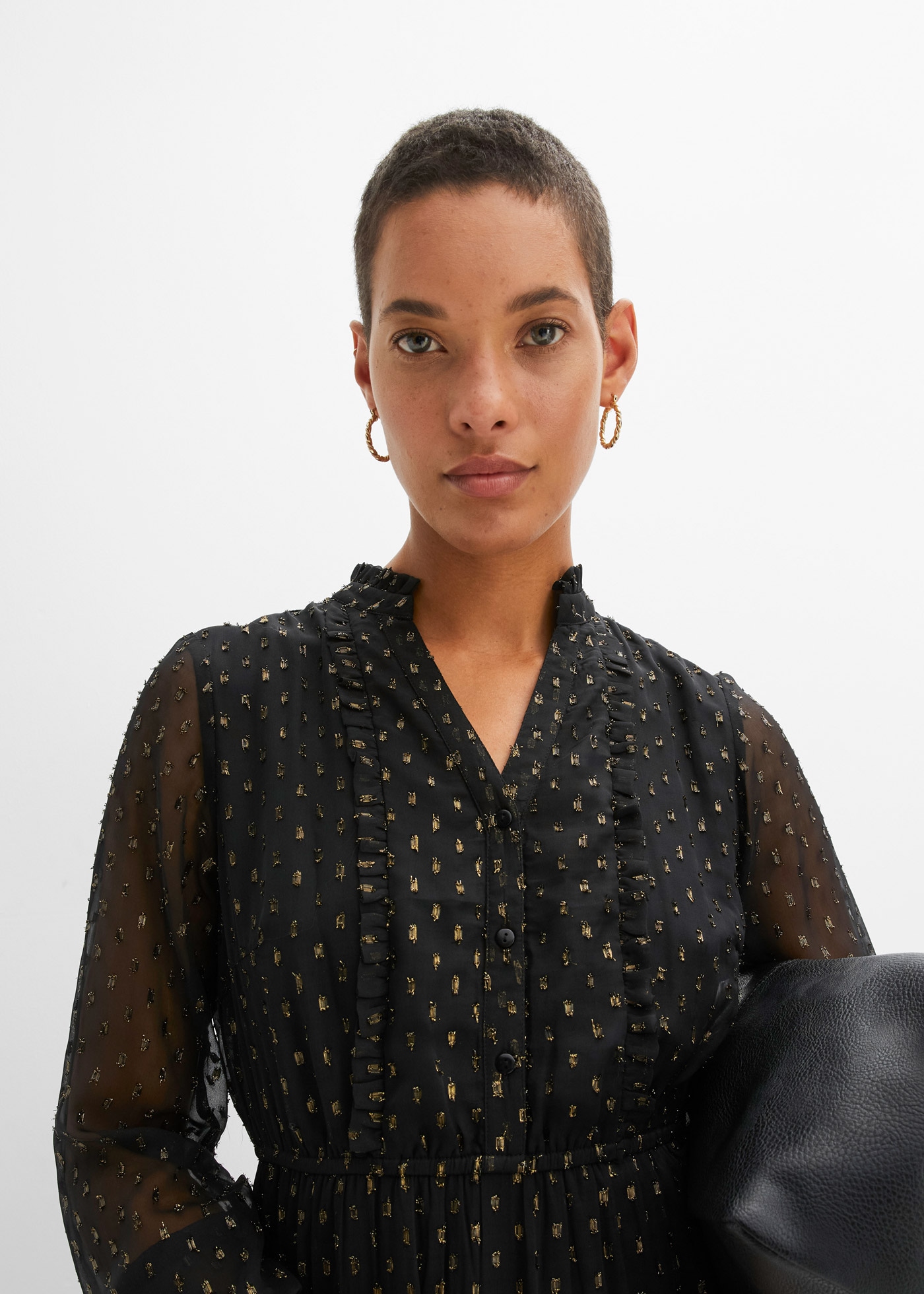 bonprix Maxi robe mit Knopfleiste, aus Polyesterfutter, ausgestellte Passform