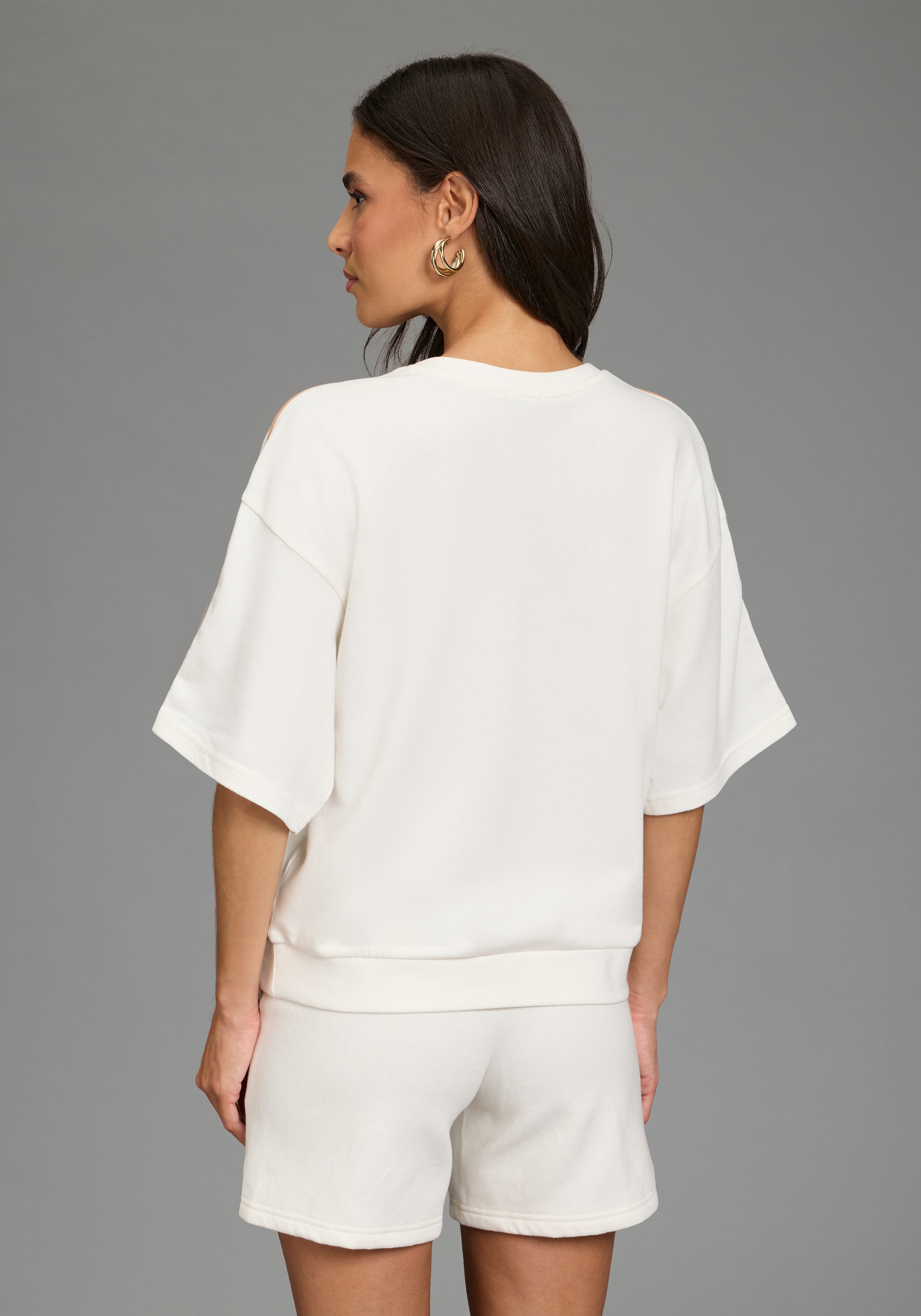 Laura Scott Sweater , casual Stil, mit V-Ausschnitt, mit Farbeinsatz, halbarm
