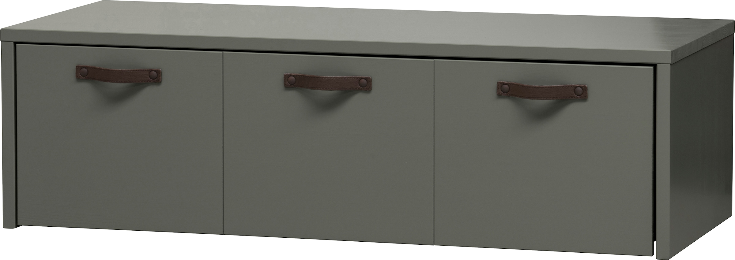 WOOOD Banc coffre »Stage FSC®-Kiefernholz massiv mit Ledergriff H 36 x B 120 x T 50 cm« Assise et espace de rangement combinés, Facile à monter, Facile à entretenir