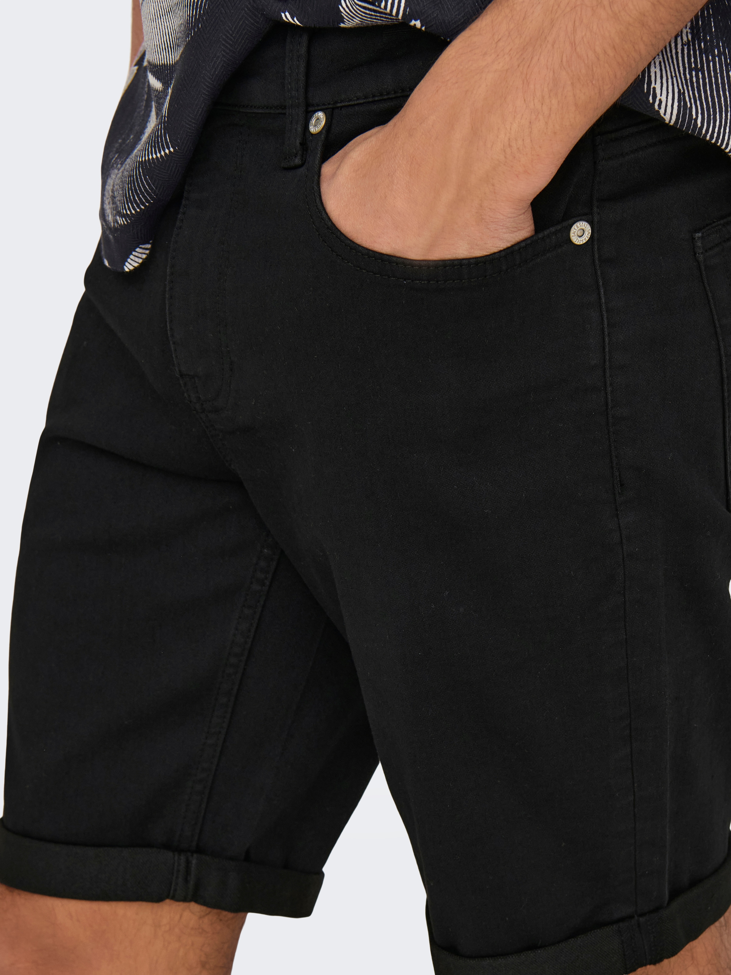 ONLY & SONS Short en jean »ONSPLY JOG BLK 0280 PIM DNM SHORTS NOOS« mélange coton, coupe régulière