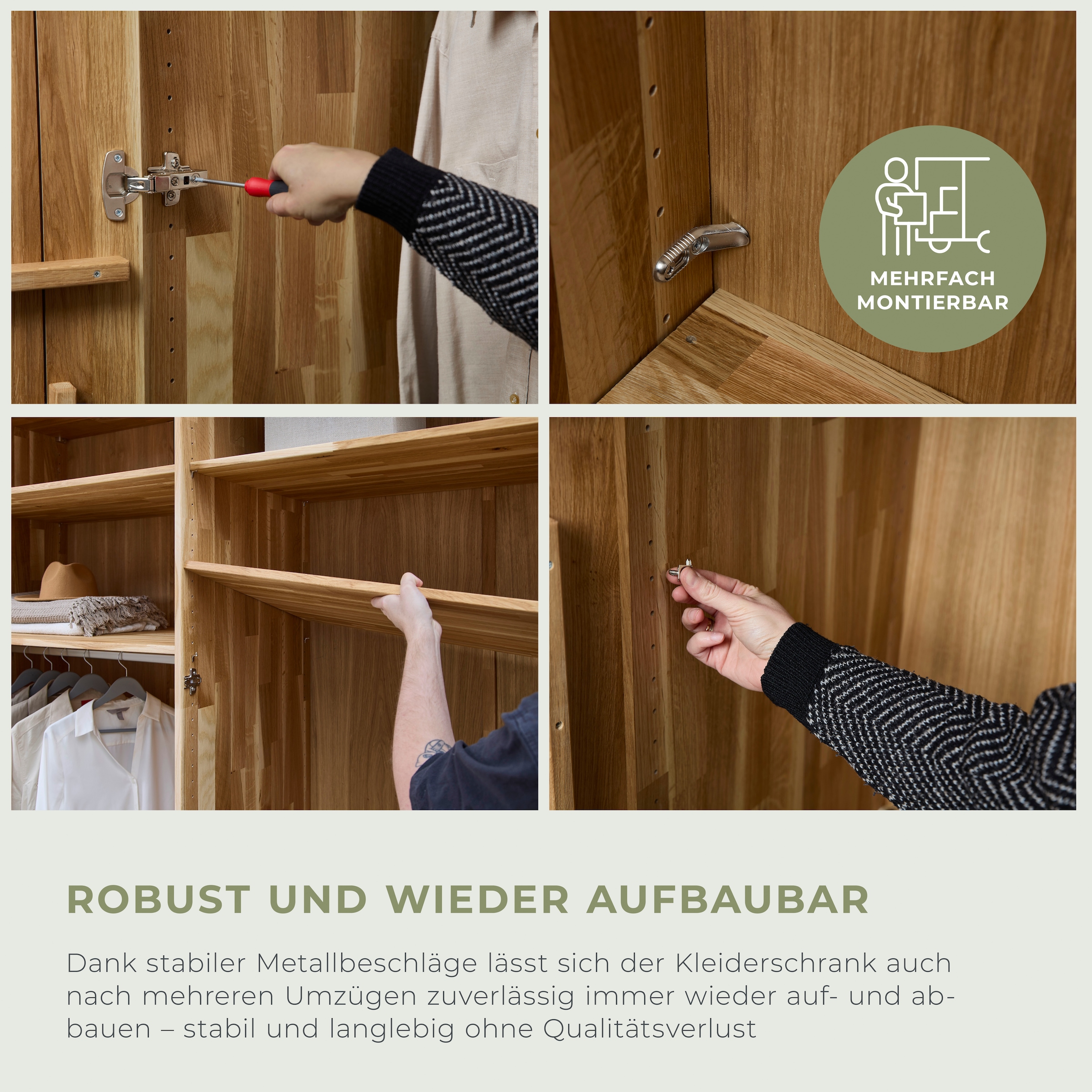 Home affaire Kleiderschrank »Ambroise, aus Wildeiche, inkl. Passepartout« Massivholz-Kleiderschrank, im 50 cm Raster planbar