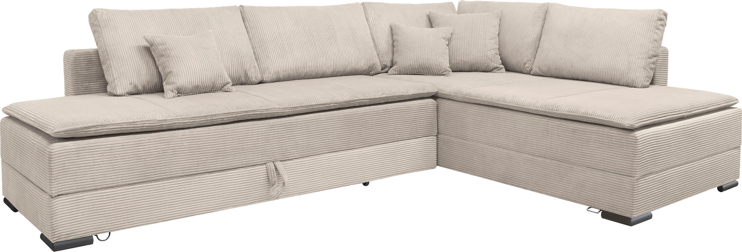 Home affaire Canapé d'angle »Night & Day L-Form, B: 321 cm, mit Dauer-Schlaffunktion 180x200 cm« Bettfunktion, Bettkasten, Topper & 3 Zierkissen, Boxspringbett in Cord