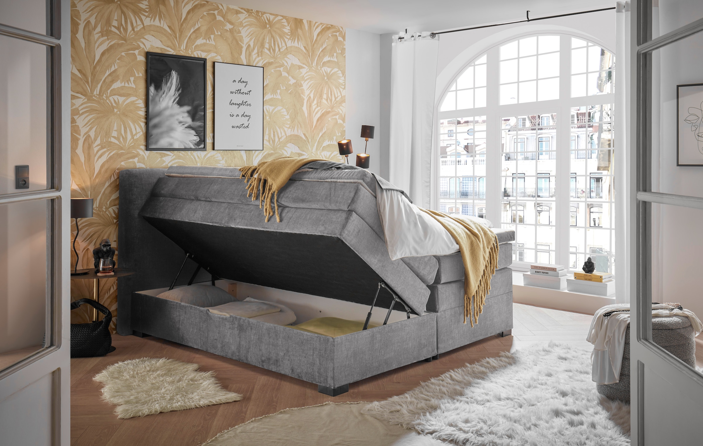 ED EXCITING DESIGN Lit boxspring »Fanes mit Komforteinstiegshöhe von 73cm« erhältlich in 180x200cm, inkl. Bettkasten und 7cm Visco-Topper