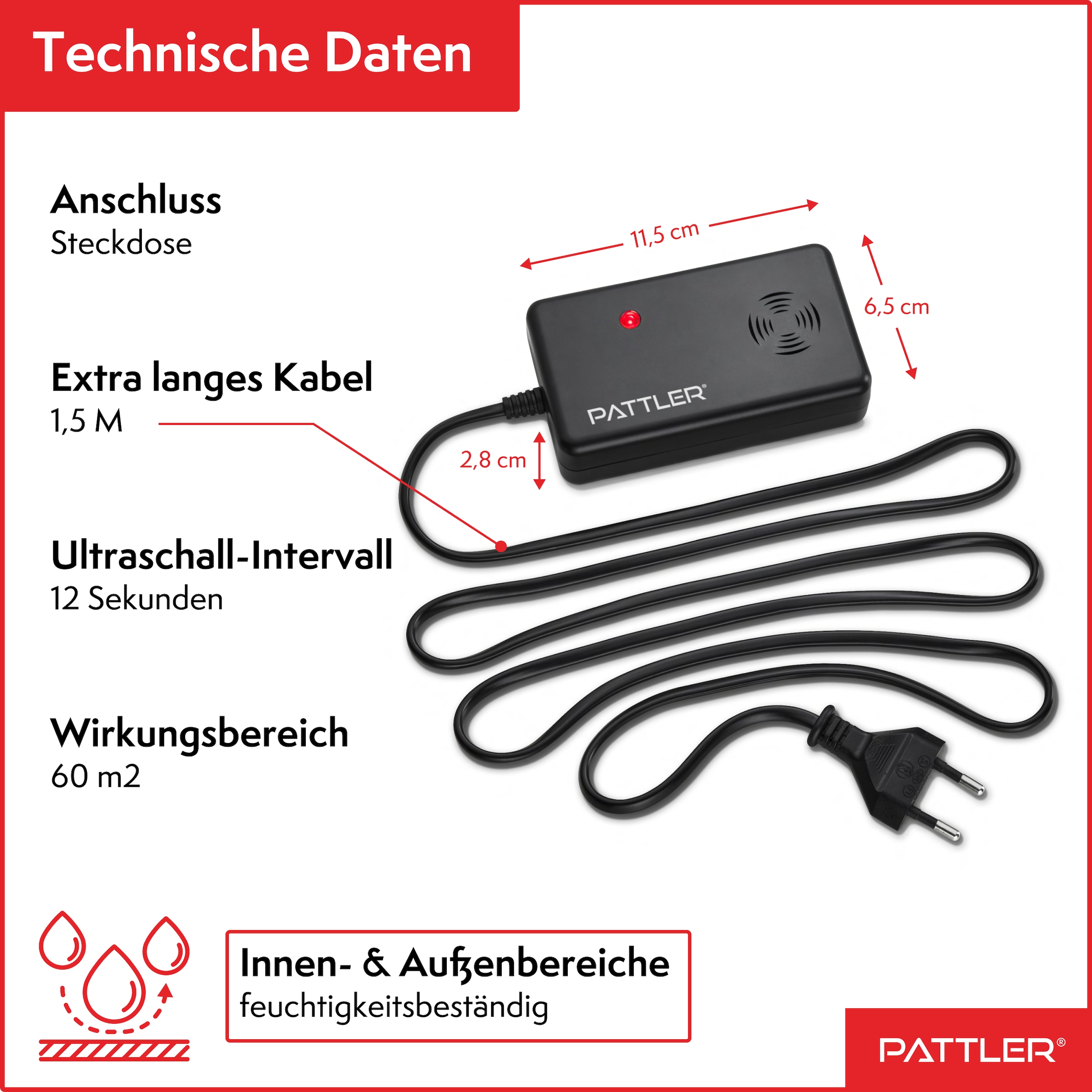 Pattler Ultraschall-Tierabwehr »Marderschreck mit  Hochfrequenztönen« 2 Geräte für ca. 120 m²