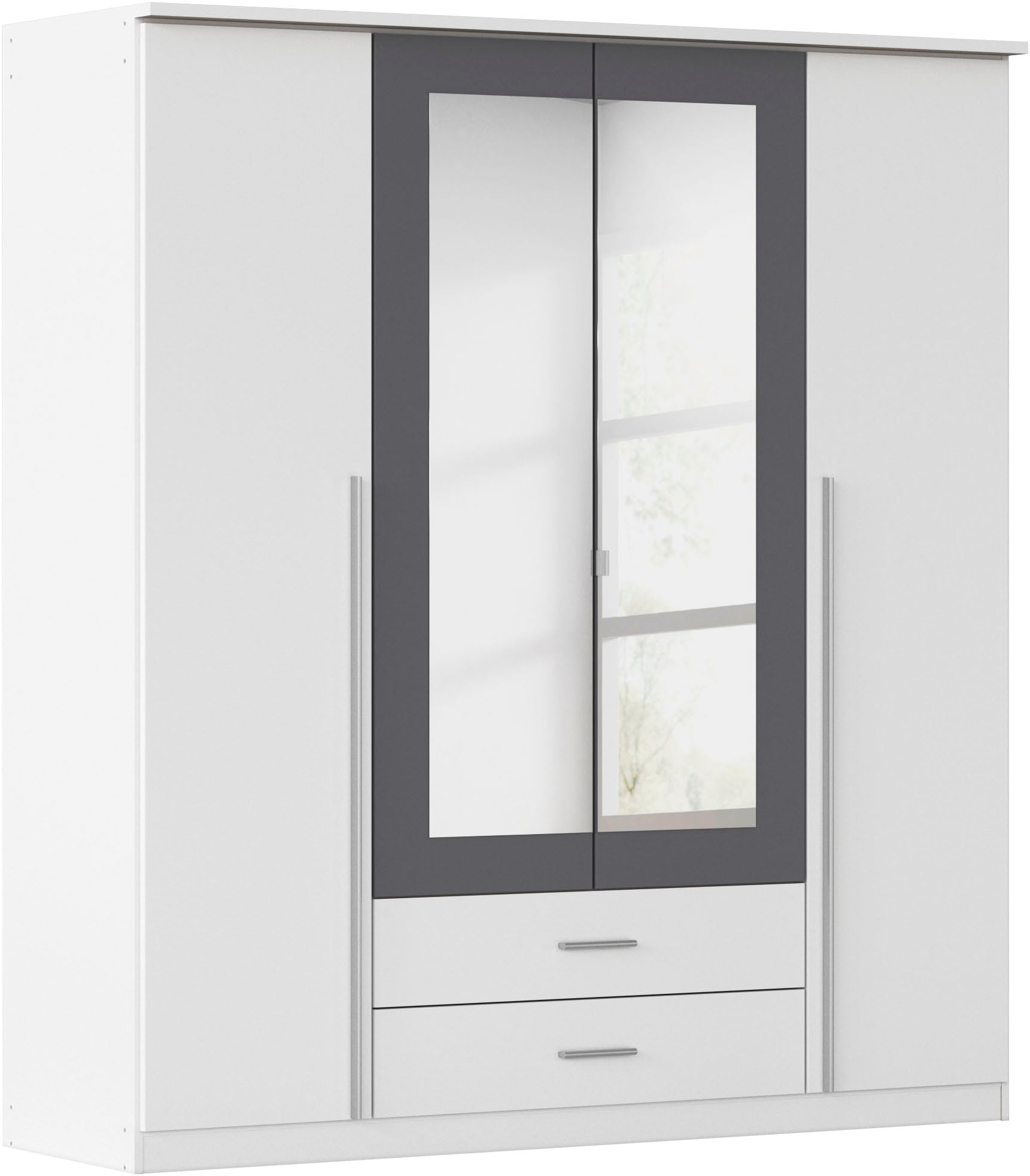 rauch Armoires à vêtements »Kleiderschrank Schrank Garderobe Wäscheschrank Ankleide KREFELD« Breiten: 136/181 cm, Höhe: 199 cm,  farblich abgesetzte Spiegelumrandung, Griffstangen MADE IN GERMANY