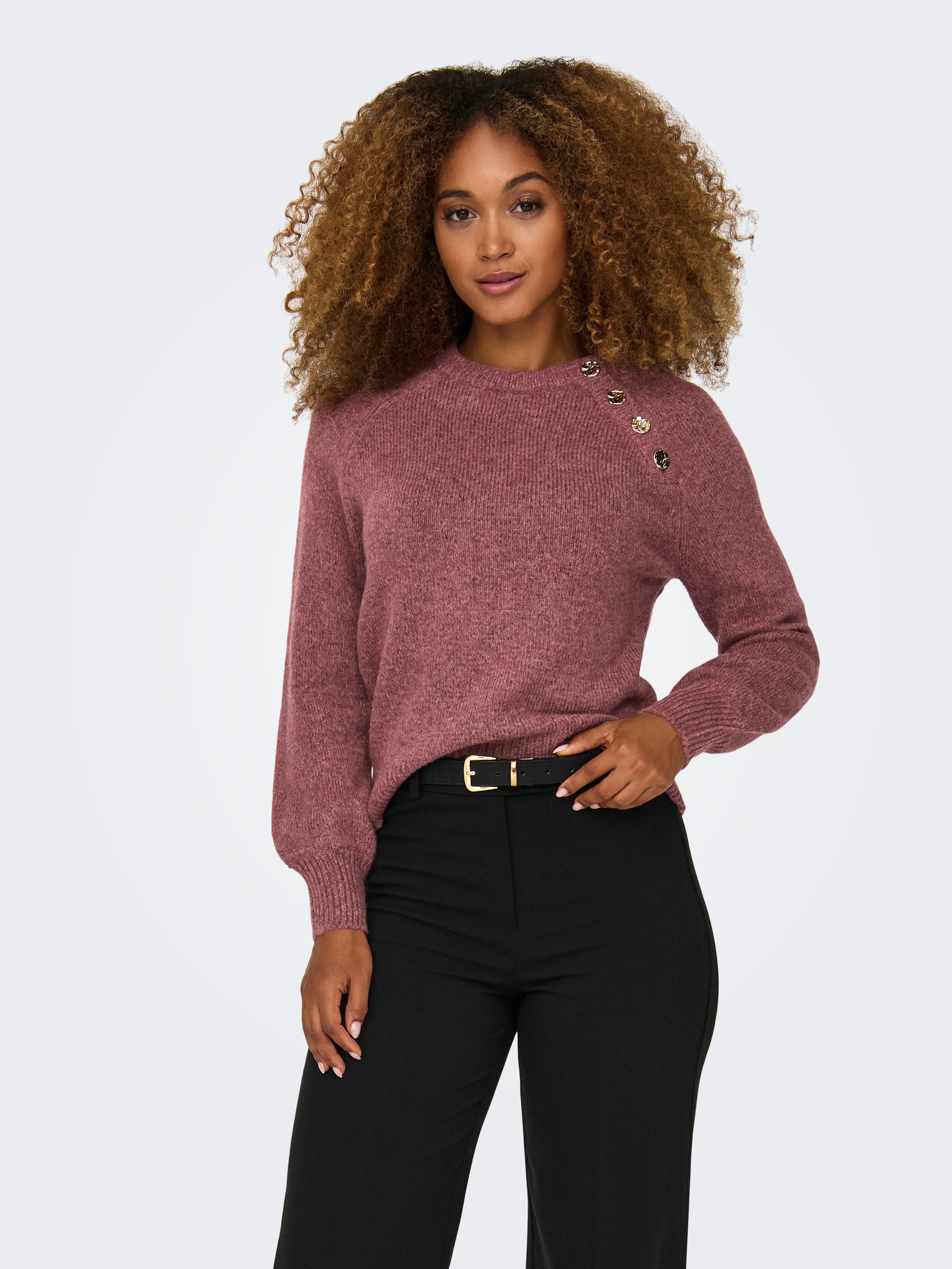 ONLY Pull à col rond »ONLEMMA LS BUTTON ONECK EX KNT« Kunstfaser, regular fit