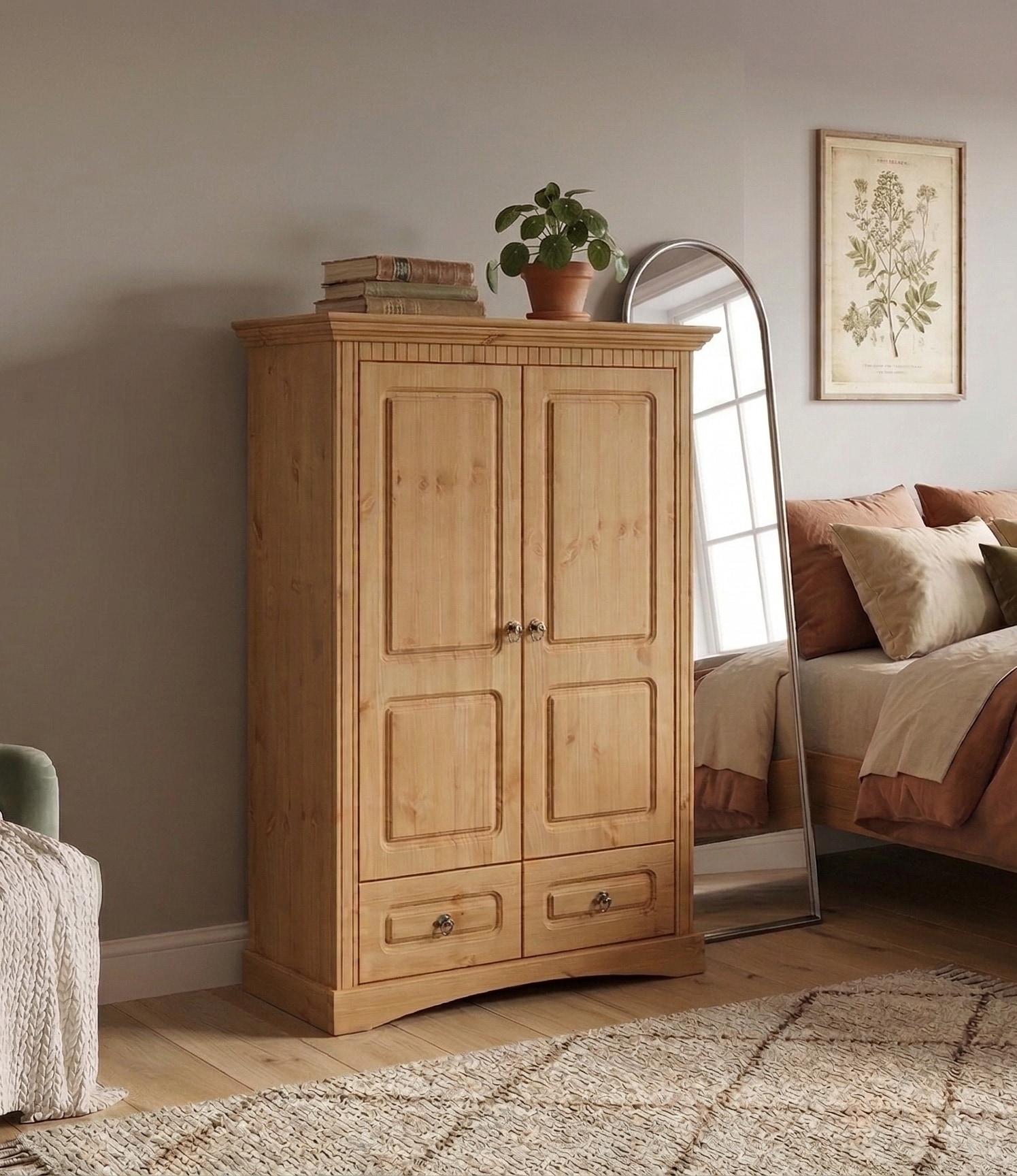 GOODproduct Armoire à linge »Rustic« B/T/H: 94/39/150 cm,  aus massiver Kiefer, FSC®, schöne Kassettenoptik, mit Ringgriffen