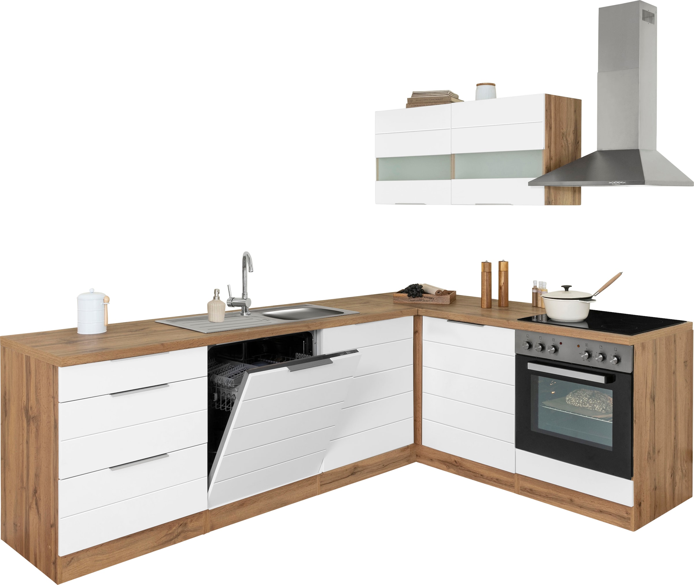 KOCHSTATION Winkelküche »KS-Luhe« Stellbreite 240x180 cm, wahlweise mit oder ohne E-Geräten, MDF-Fronten