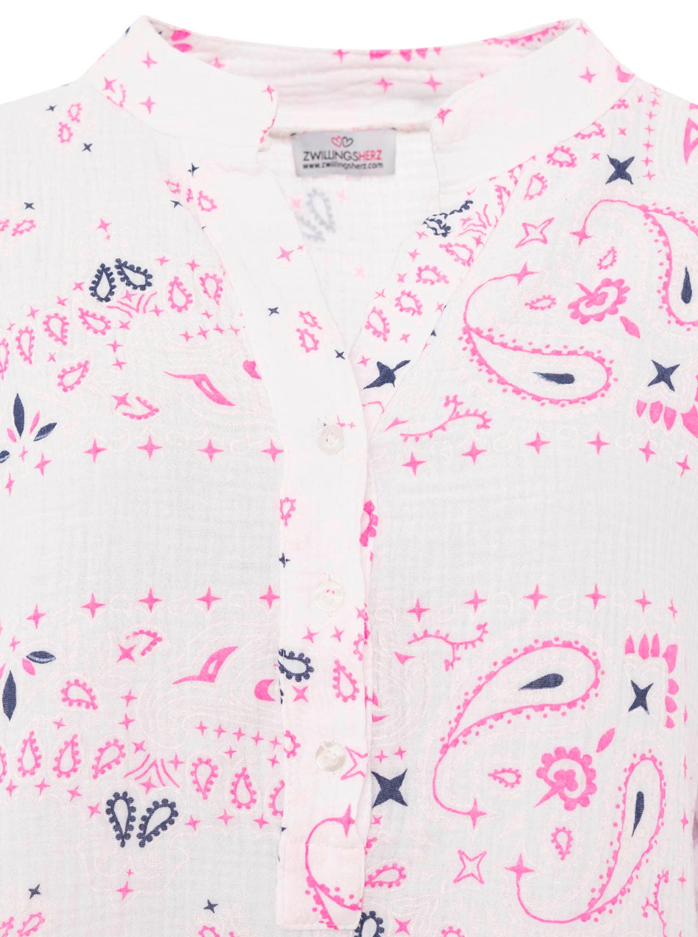 Zwillingsherz Blouse à manches courtes »"Paisley Dreams"« mousseline, motif paisley, manches retroussées, col en V avec patte de boutonnage