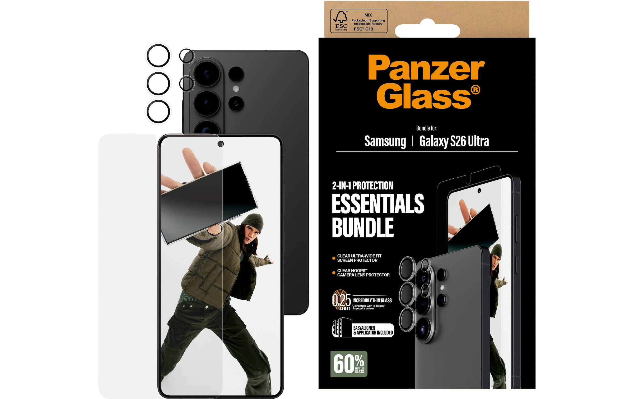 PanzerGlass Kameraschutzglas »2-in-1 Protection Essentials Bundle« für Samsung Galaxy S26 Ultra Displayschutzfolie, Schutzfolie, Kameraschutz, kratz- & stossfest