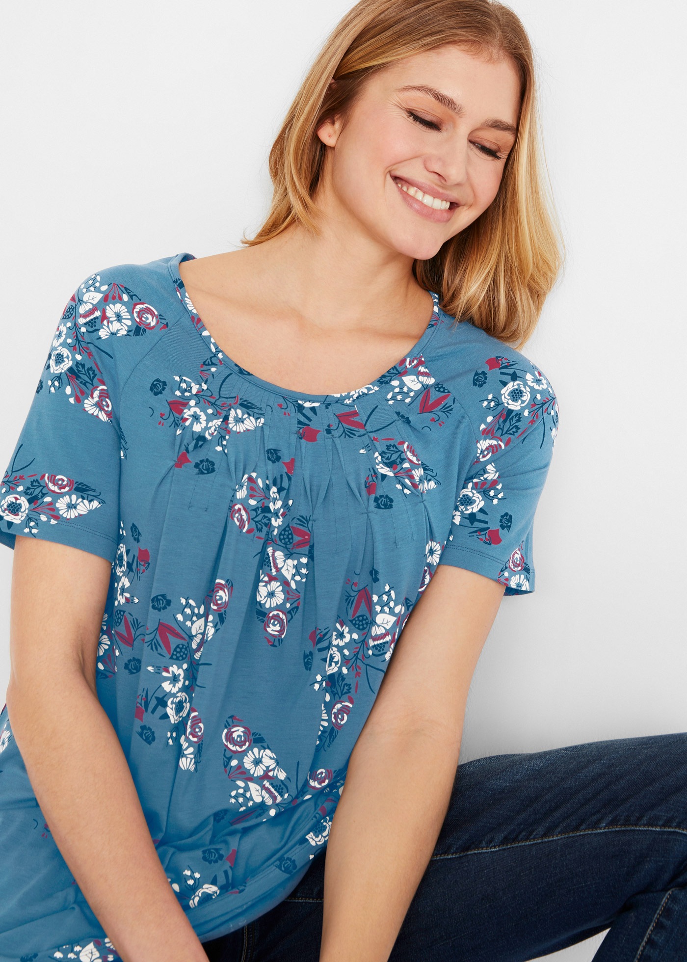 bonprix T-shirt long Ballonform, Halbarm, aus Viskose und Elasthan, casual Stil