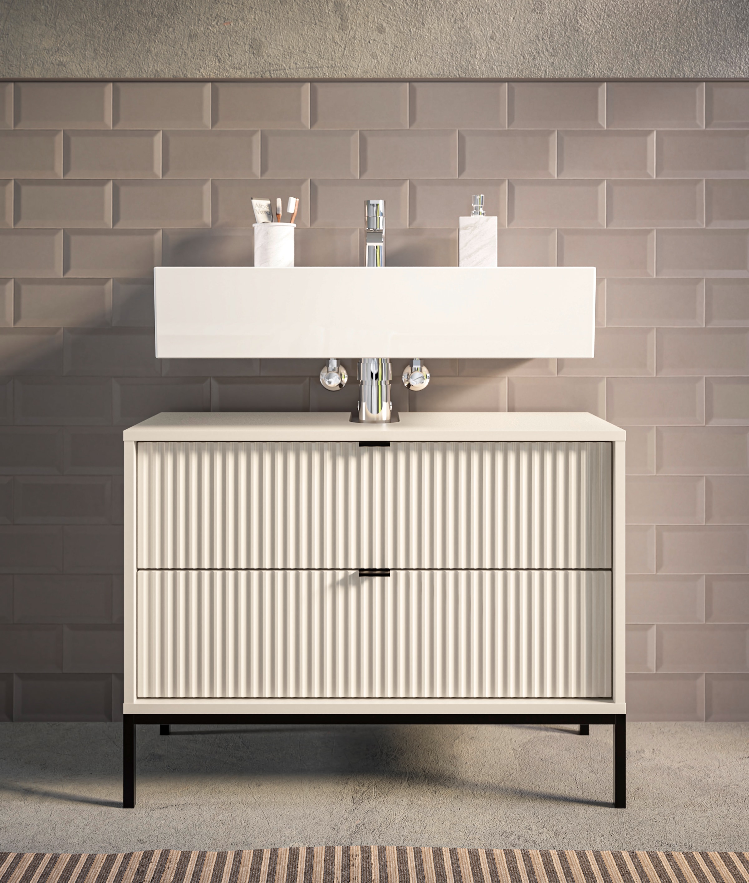 BASIC by Balculina Waschbeckenunterschrank »Lucera BxHxT 80x60x32 cm« 1 Stk. tlg. Breite 80cm, Unterflurauszug, Metallfüsse