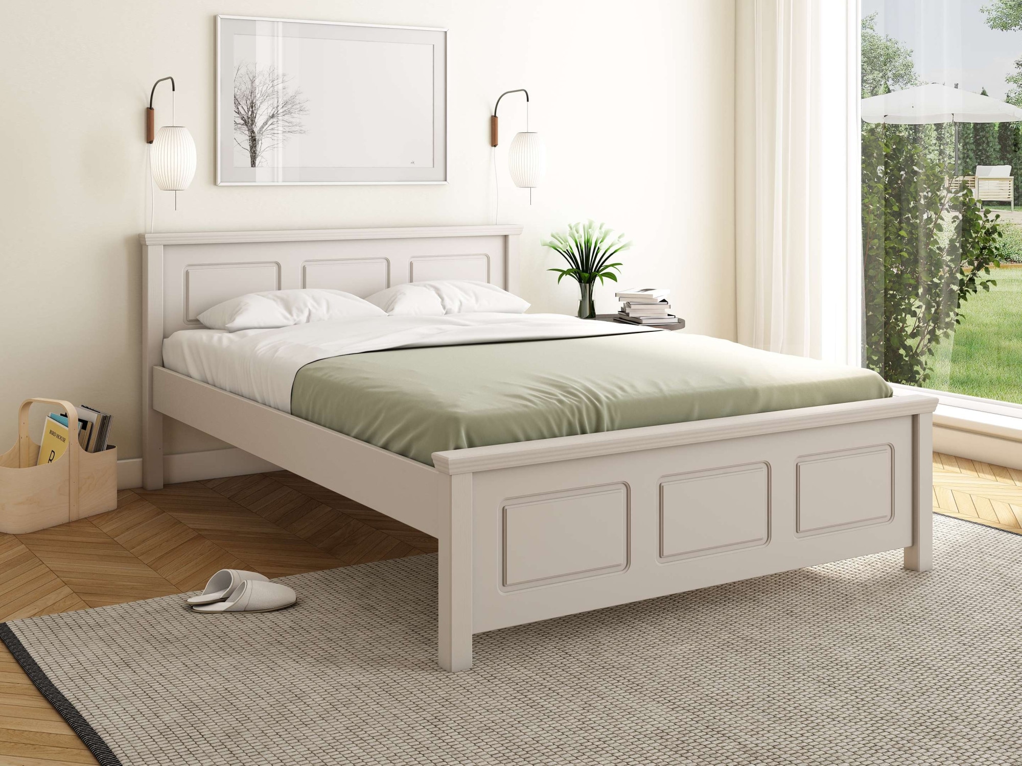 GOODproduct Massivholzbett »ERIKK' , Made in Europe, optional mit Schublade, Massivholz Kiefer« FSC® zertifiziert,  in mehreren Grössen, Landhausstil mit Kassettenoptik