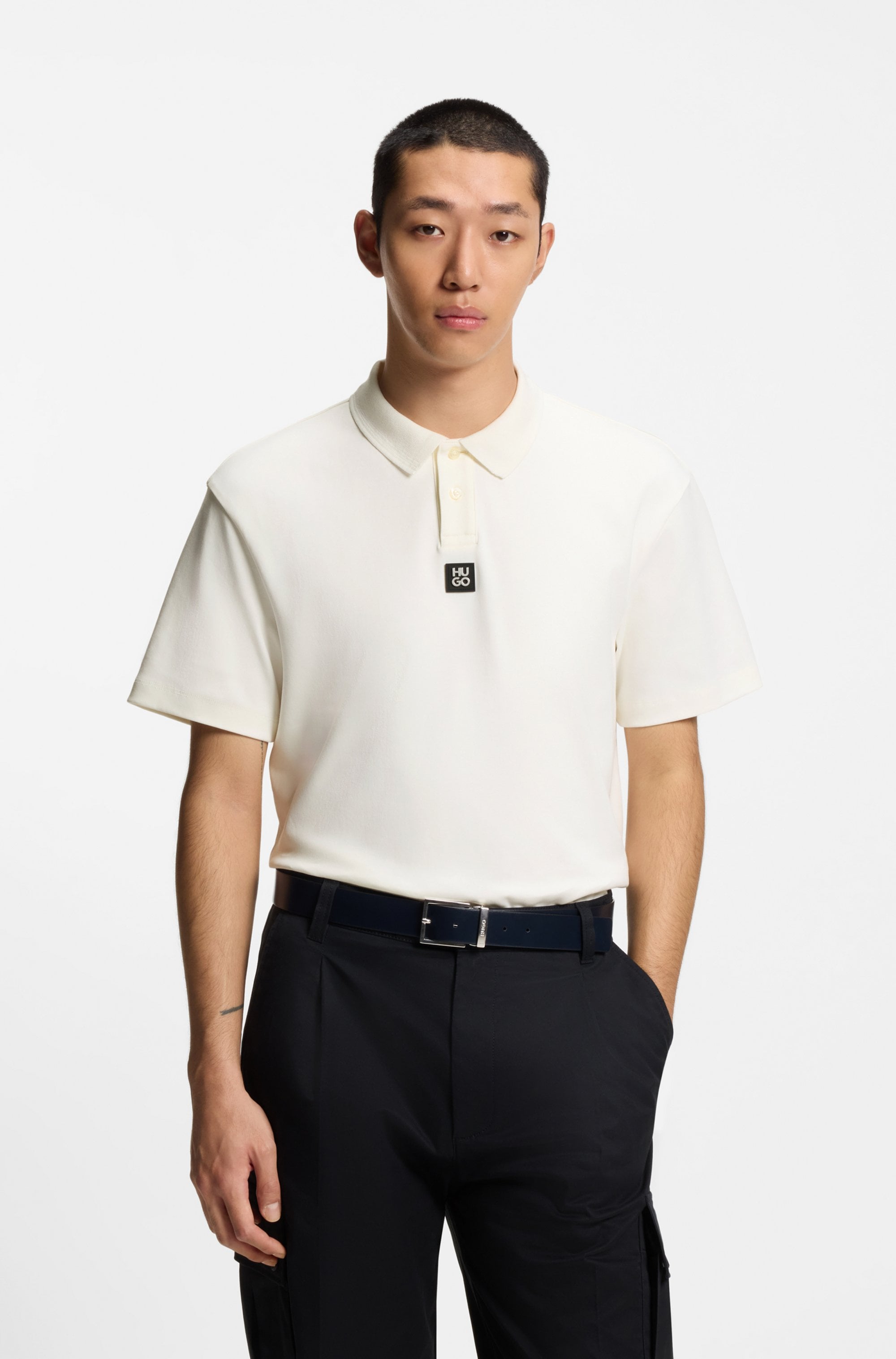 HUGO Polo »Deabono_D Metal Logo« col polo, coton pur, coupe regular fit