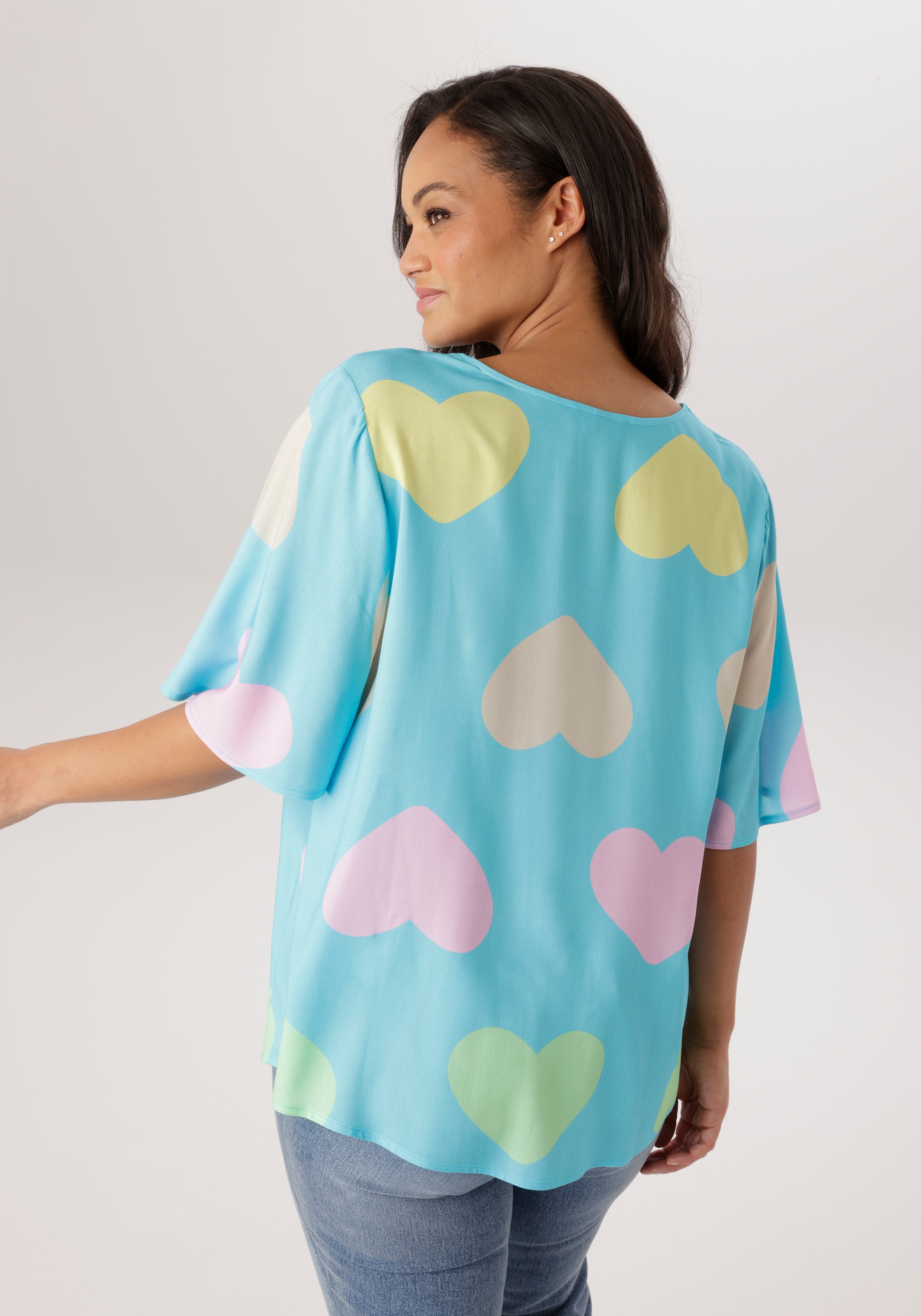Aniston PLUS Blouse à enfiler mit farbigen Herzen bedruckt- jedes Teil ein Unikat - NEUE KOLLEKTION