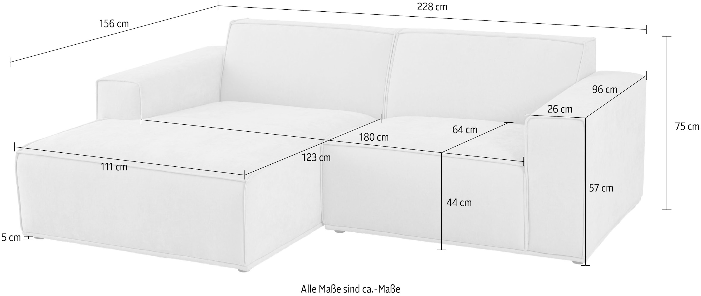 Home affaire Canapé d'angle »Avelin, 228 cm, L-Form, Chenille, Struktur-Boucle« mit Wellenunterfederung, Kedernaht, bodentief, Skandi-Design