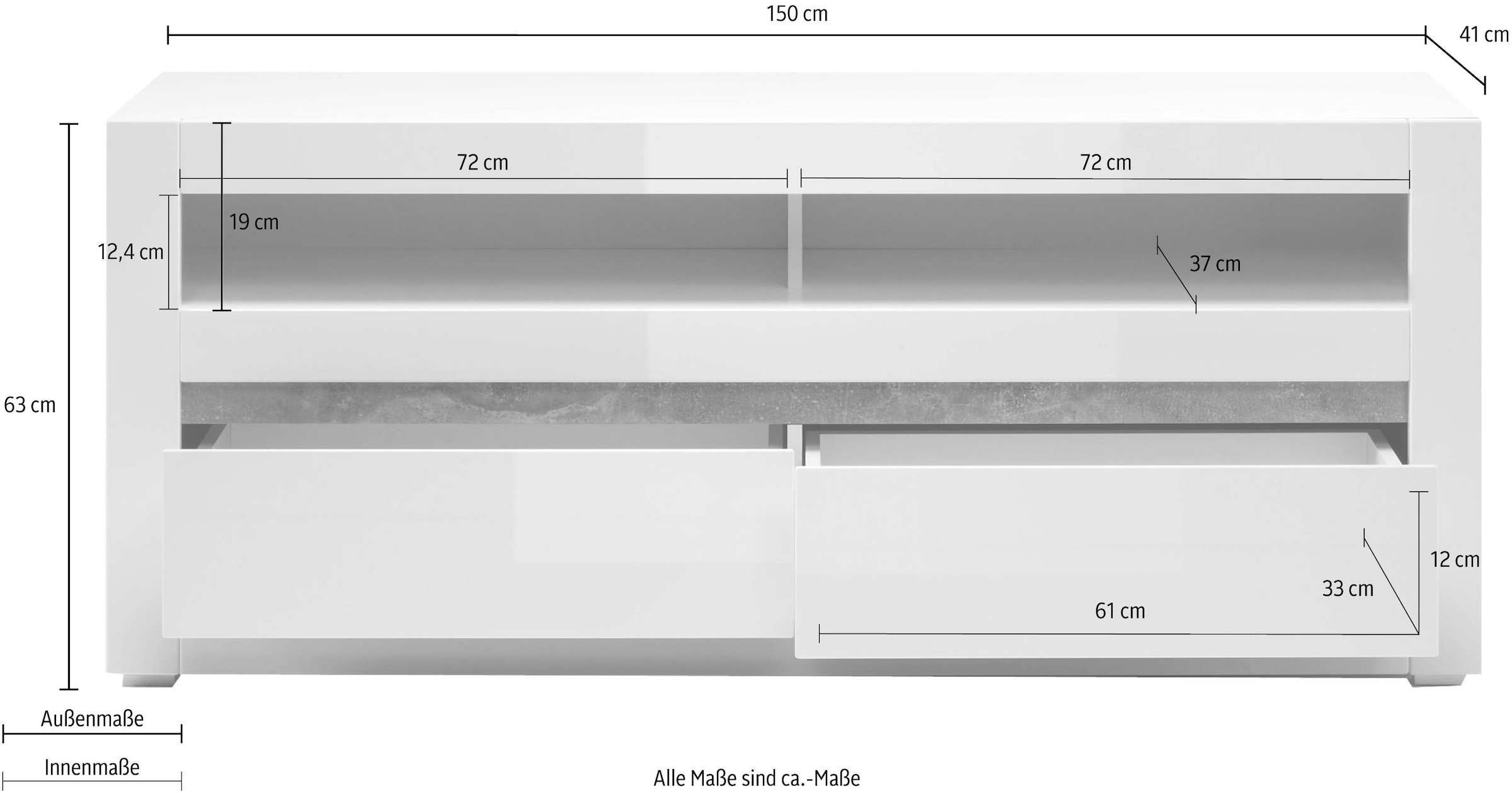 Home affaire Table basse »Carat« Breite 150 cm, wird mit 2 Leisten geliefert (weiss und grau)