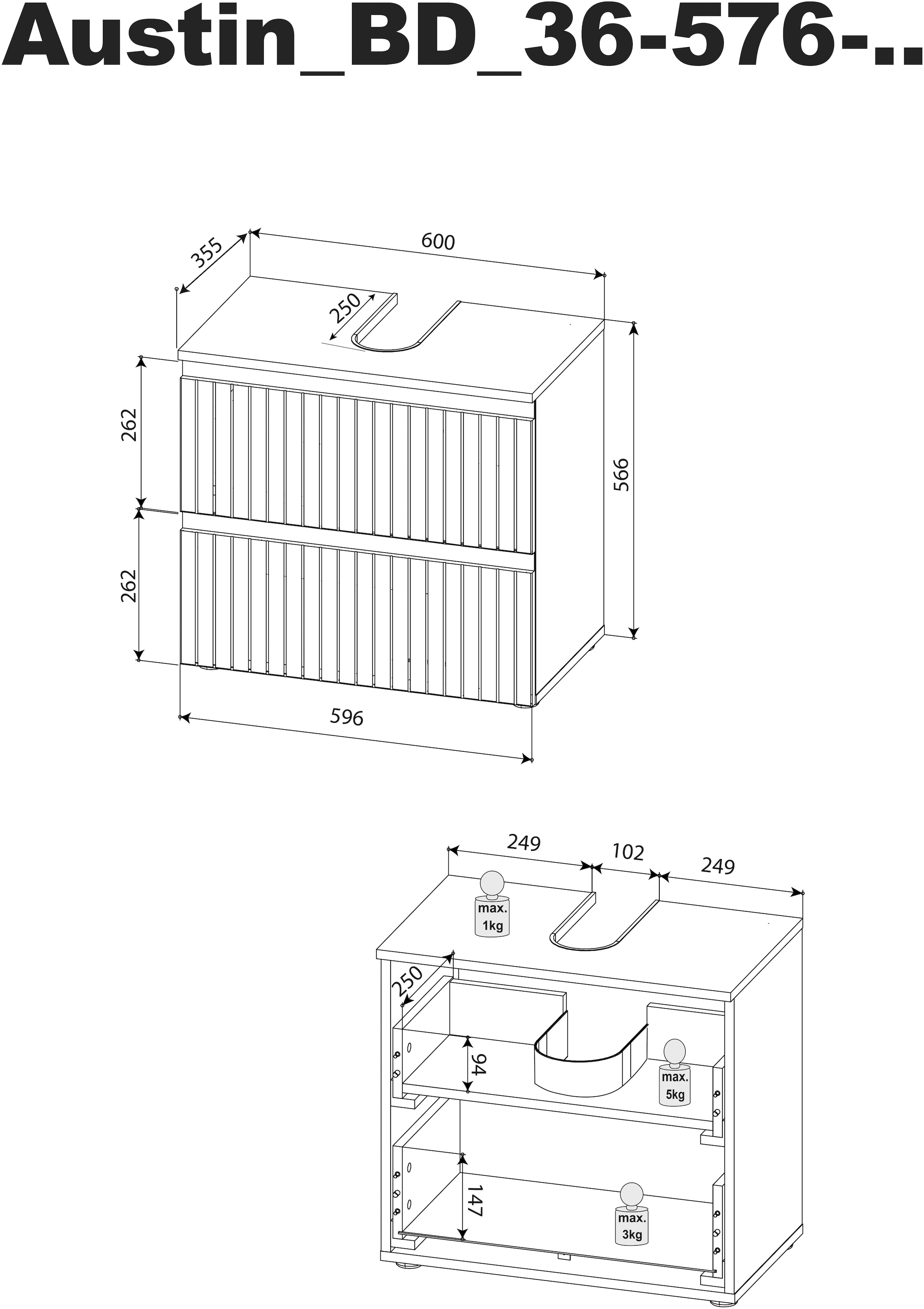 BASIC by Balculina Waschbeckenunterschrank »Austin« 1 Stk. tlg. Breite 60 cm, 2 Schubkästen mit Unterflurauszug