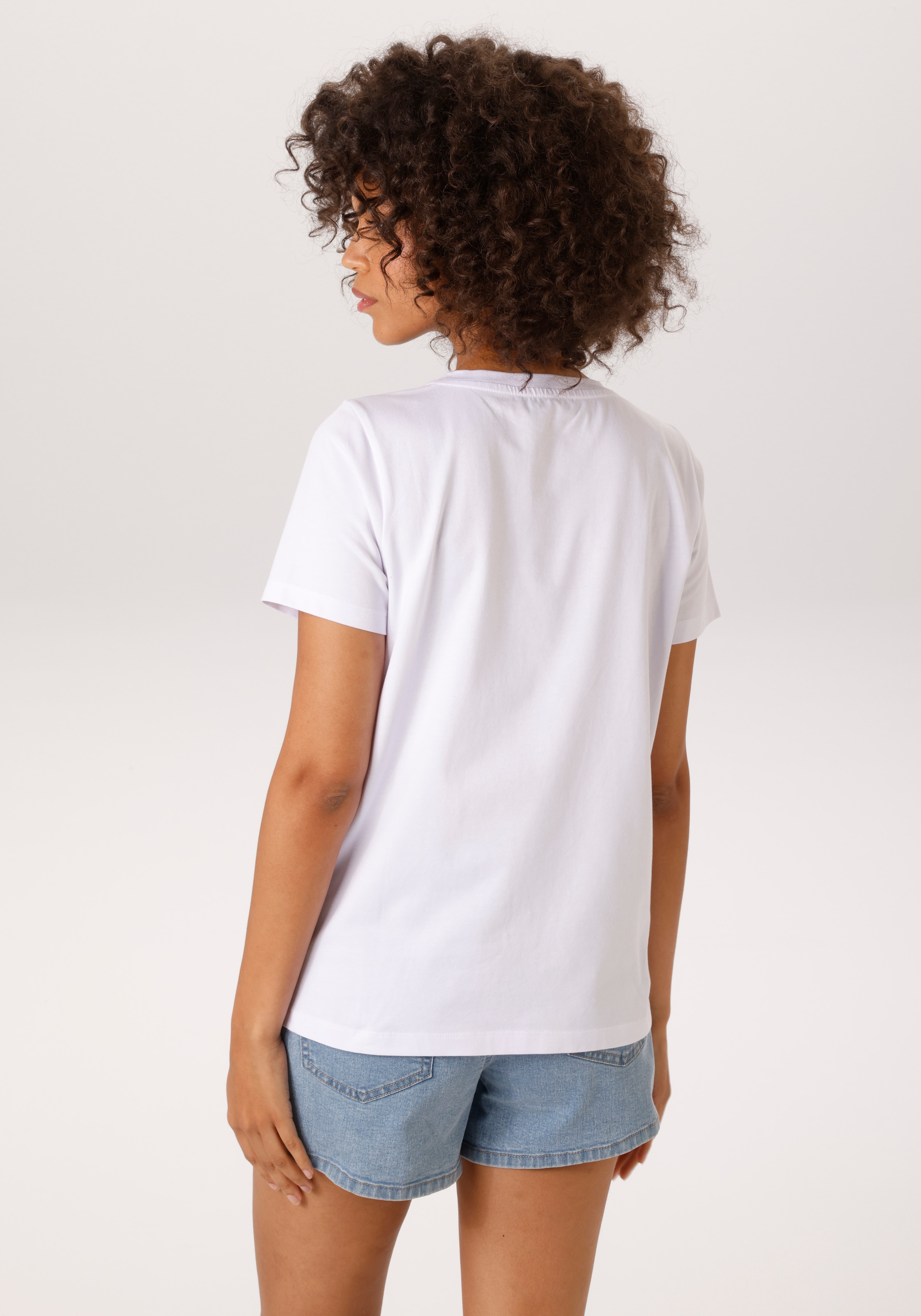 Aniston CASUAL T-Shirt mit Glitzersteinchen verzierter Ananas-Applikation - NEUE KOLLEKTION