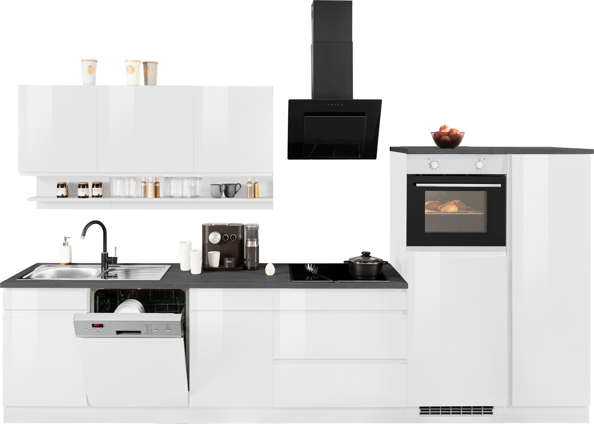 KOCHSTATION Kitchenette »KS-Virginia,neu in verbesserter Ausführung« plan de travail épaisseur 38 mm, rangement, fermeture douce,  largeur 350 cm, soft-close, sans appareils électriques