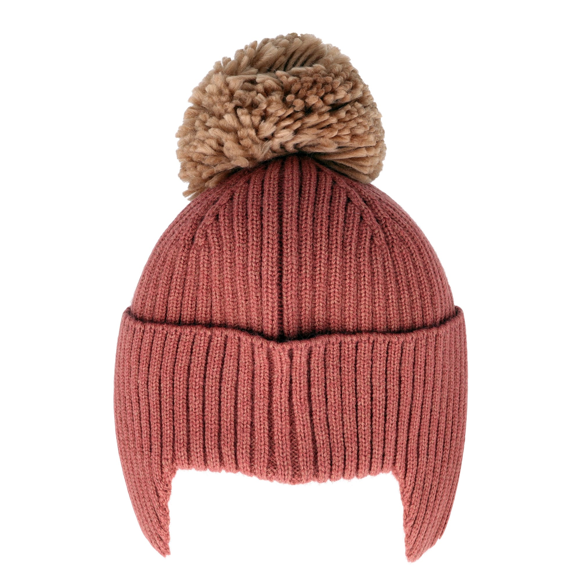 MAXIMO Bonnet tricoté chauffant, large revers, cache-oreilles, pompon