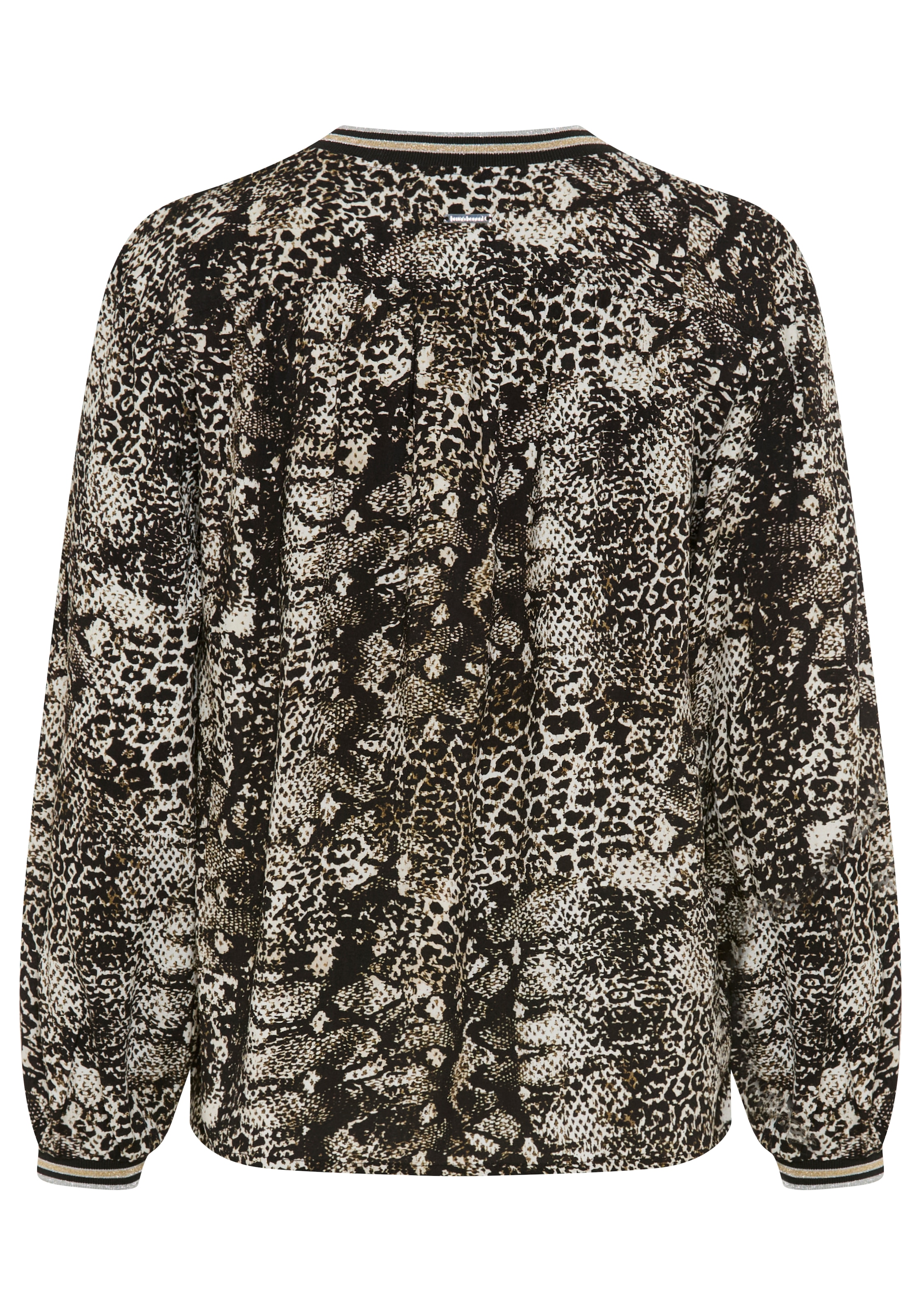 Bruno Banani Schlupfbluse »mit glitzernden Streifenbündchen« und modischem Animal-Print, hüftlang und figurumspielend