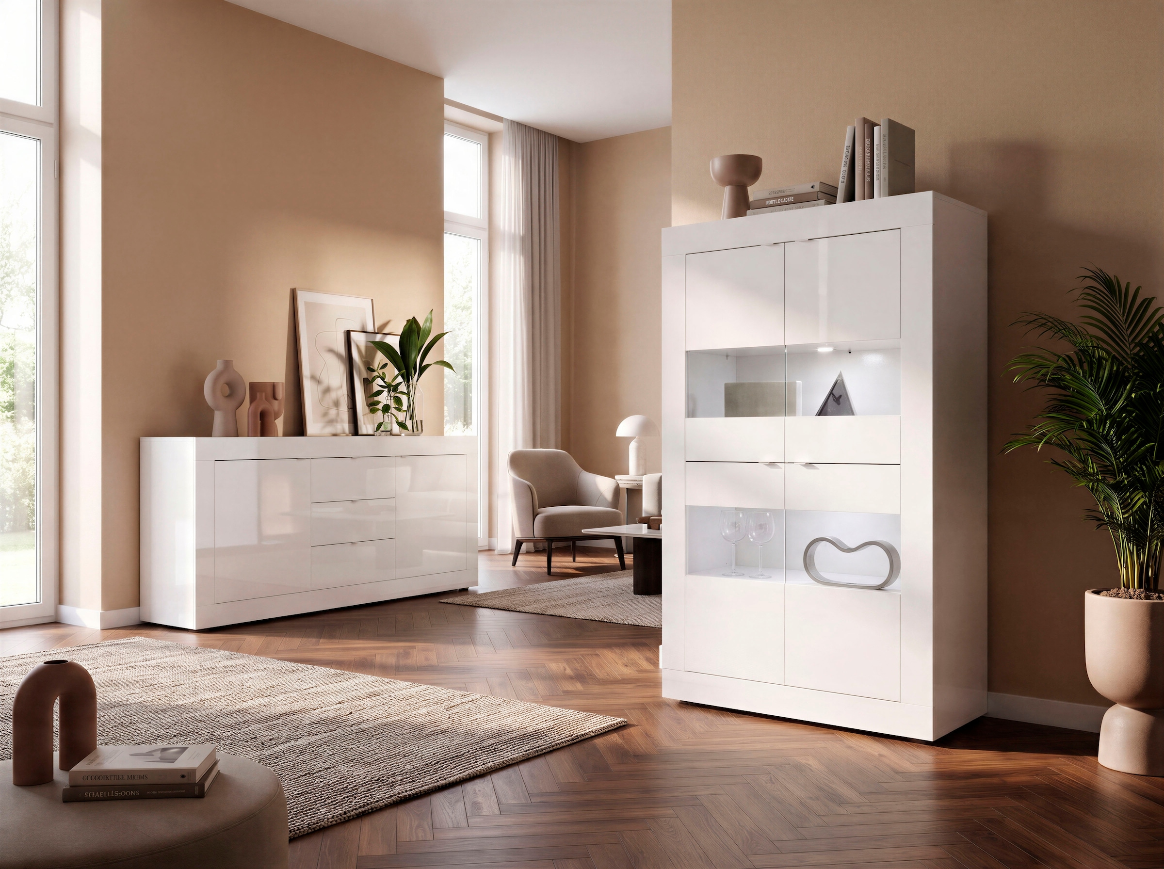 Home affaire Vitrines »Basic Höhe 162 cm, Standvitrine mit 4 Türen - Metallgriffe,« vitrine de rangement au design moderne, armoire haute, buffet