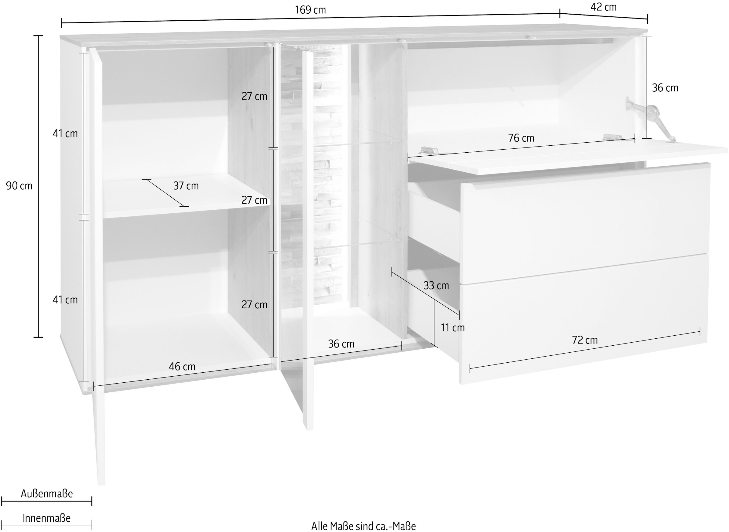 Mäusbacher Kommode Faro Sideboard B 169 cm, inkl. Beleuchtung, Push to open Funktion