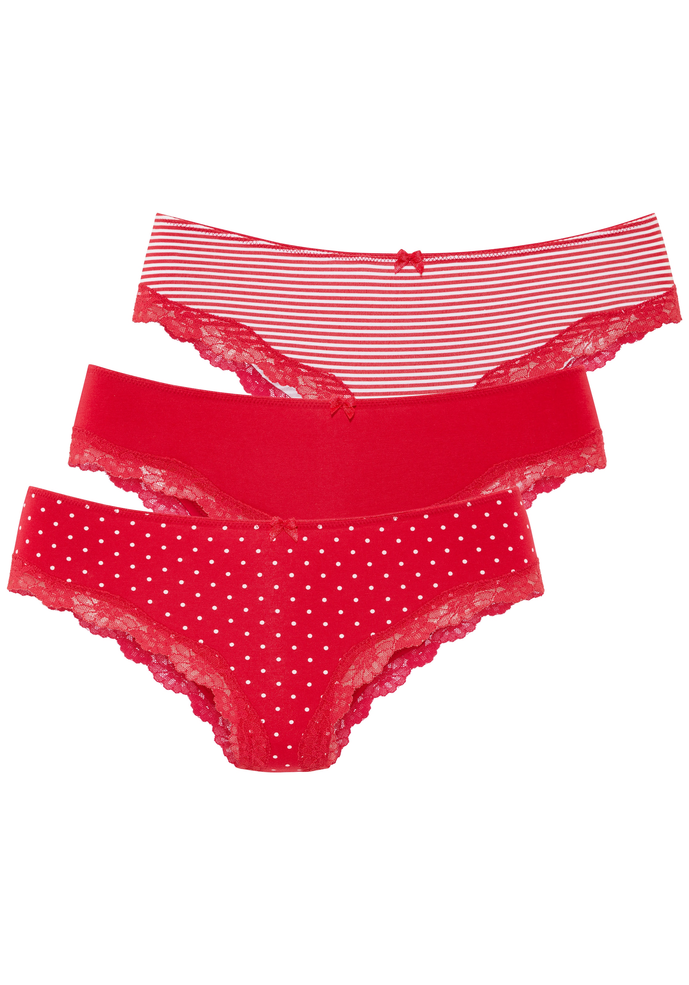 LASCANA Slip 3er-Pack,  aus elastischer Baumwolle mit zarter Spitze