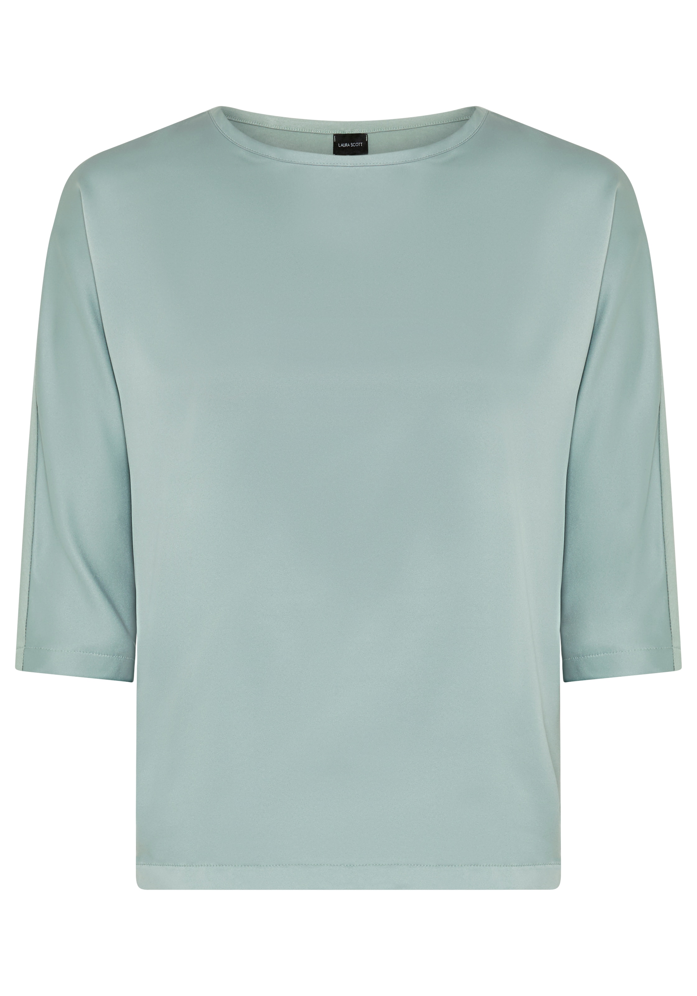 Laura Scott Satinbluse mit 3/4-Ärmeln, hüftlange Schnittform, mit Rundhalsausschnitt