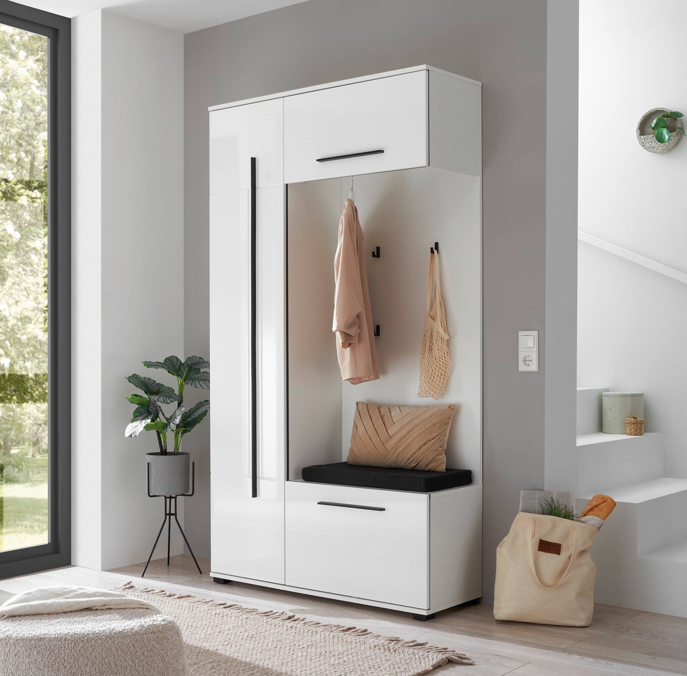 Home affaire Vestiaire compact »Cantara Flurgarderobe, modern, 2 Farben, 111 cm breit« 2 cuis tlg. unterschiedliche Stauraummöglichkeiten, inkl. Sitzkissen