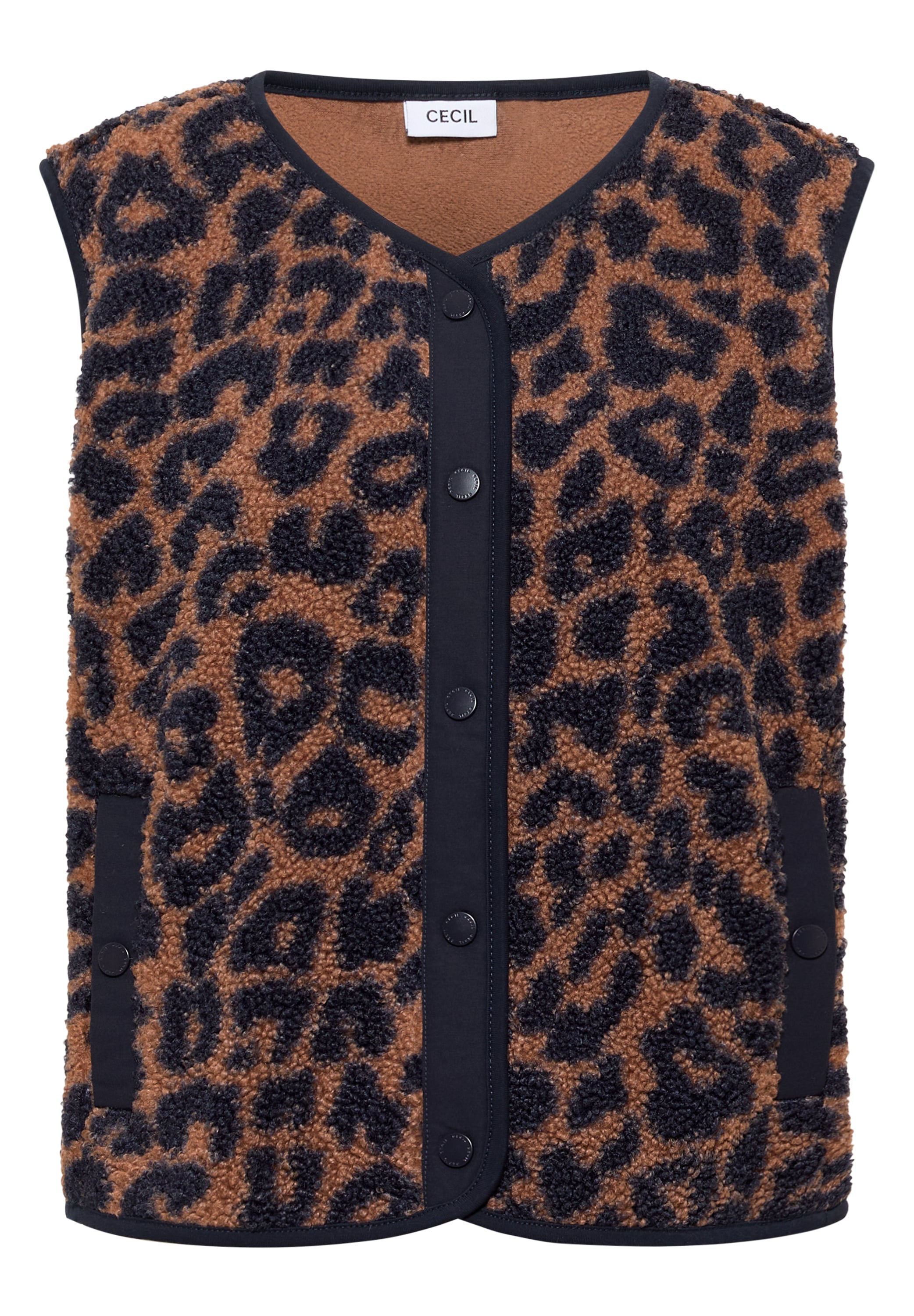 Cecil Fleeceweste Teddy-Weste mit Softshelldetails und Leo-Muster