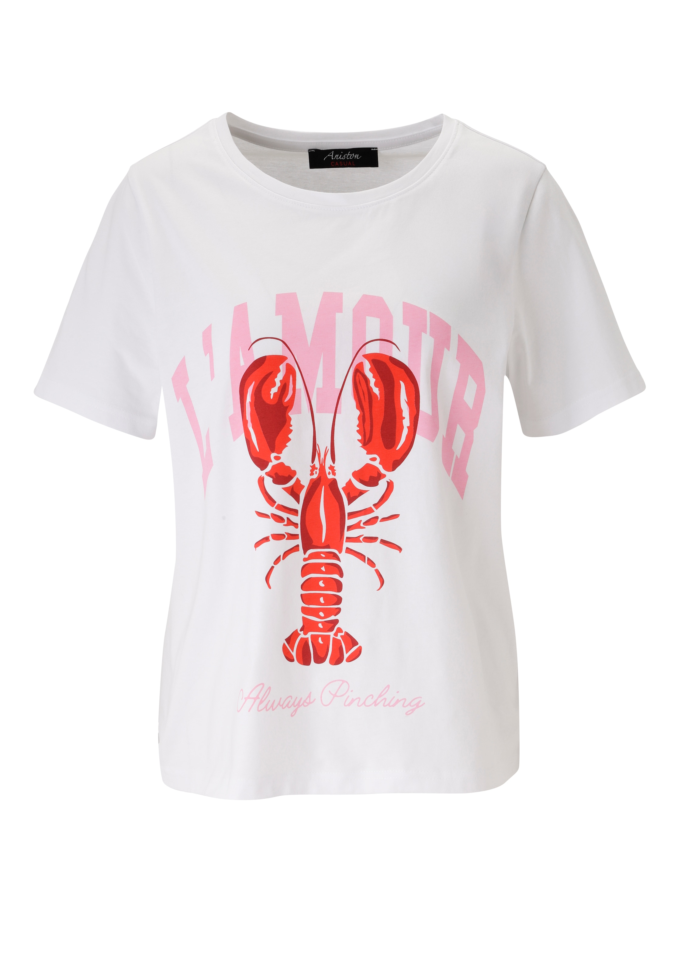 Aniston CASUAL T-Shirt mit Krebs und Schriftzügen bedruckt
