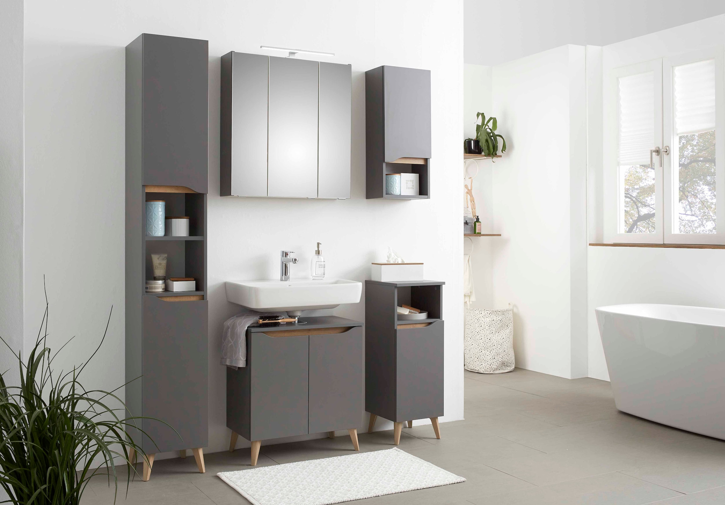Saphir Armoire haute »Quickset Badschrank 30 cm breit, 2 Türen, 1 Nische, 2 Einlegeböden« Armoire haute de salle de bain avec amortisseur de porte, sans poignées