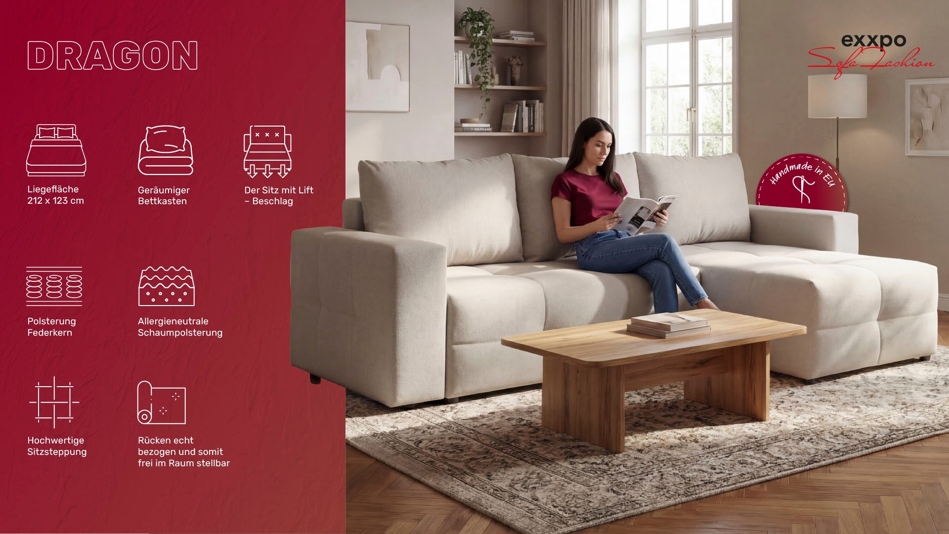 exxpo - sofa fashion Canapé d'angle Praktische Funktionsecke mit Federkern, Bettfunktion und Stauraum