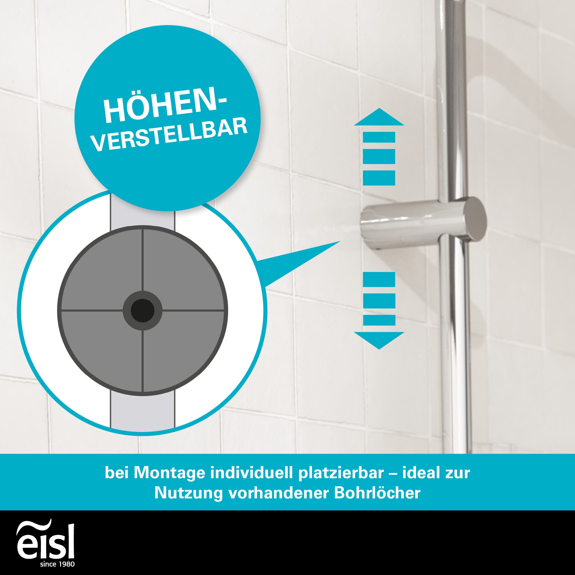 Eisl Brausegarnitur »SHOWERSTAR« Komplett-Set,  Regendusche 20x20cm, Umsteller, Antikalk, höhenverstellbar, Thermostat