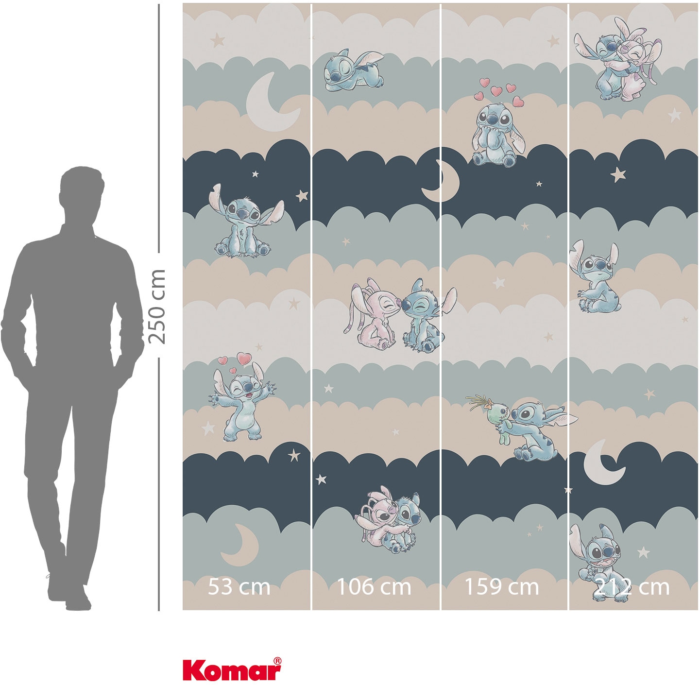 Komar Papier peint intissé »Disney Lilo and Stitch Cozy Clouds« imprimé lisse rouleau de 212 x 250 cm